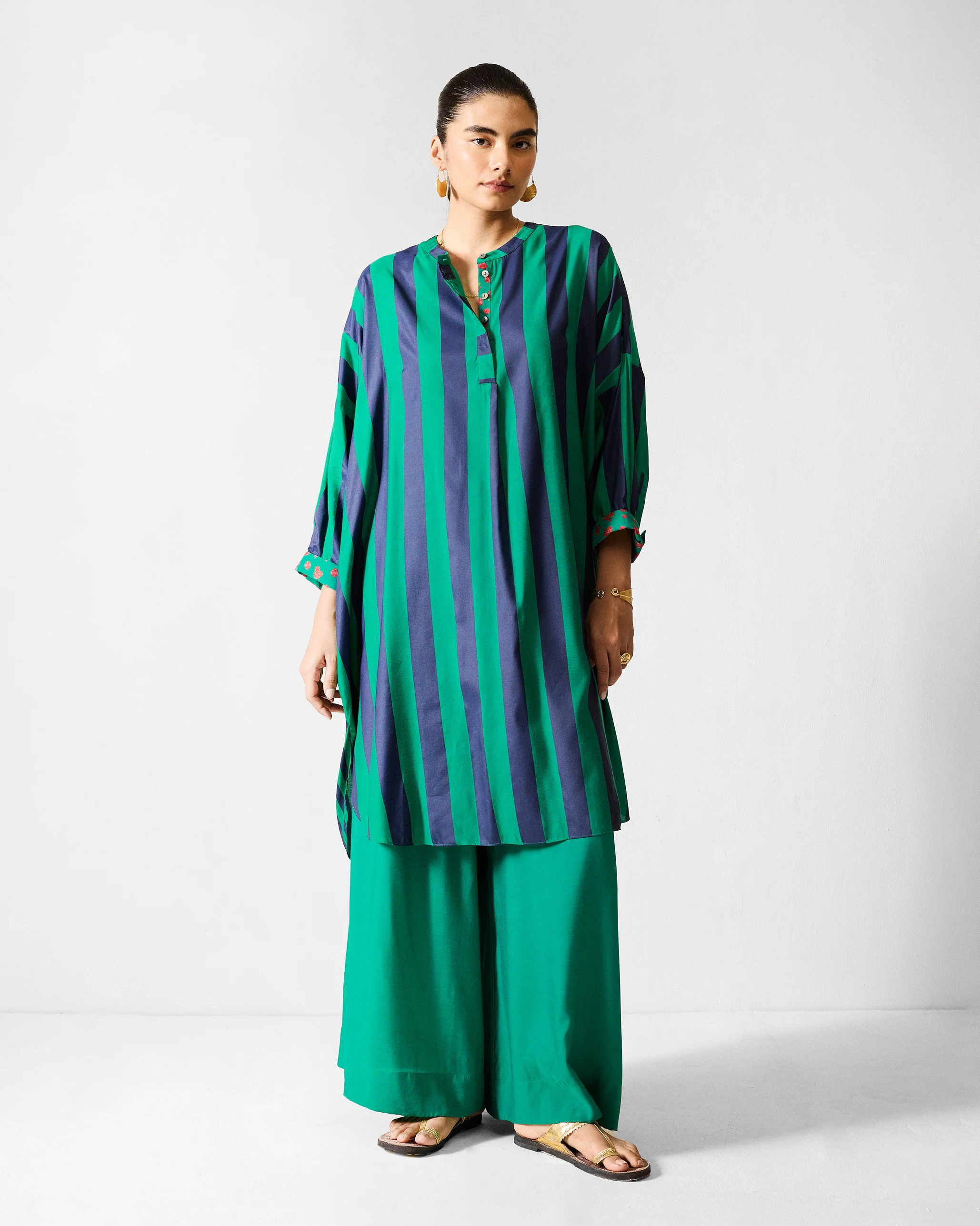 Lazy Sunday Tunic - Navy & Green Printed - Image 2