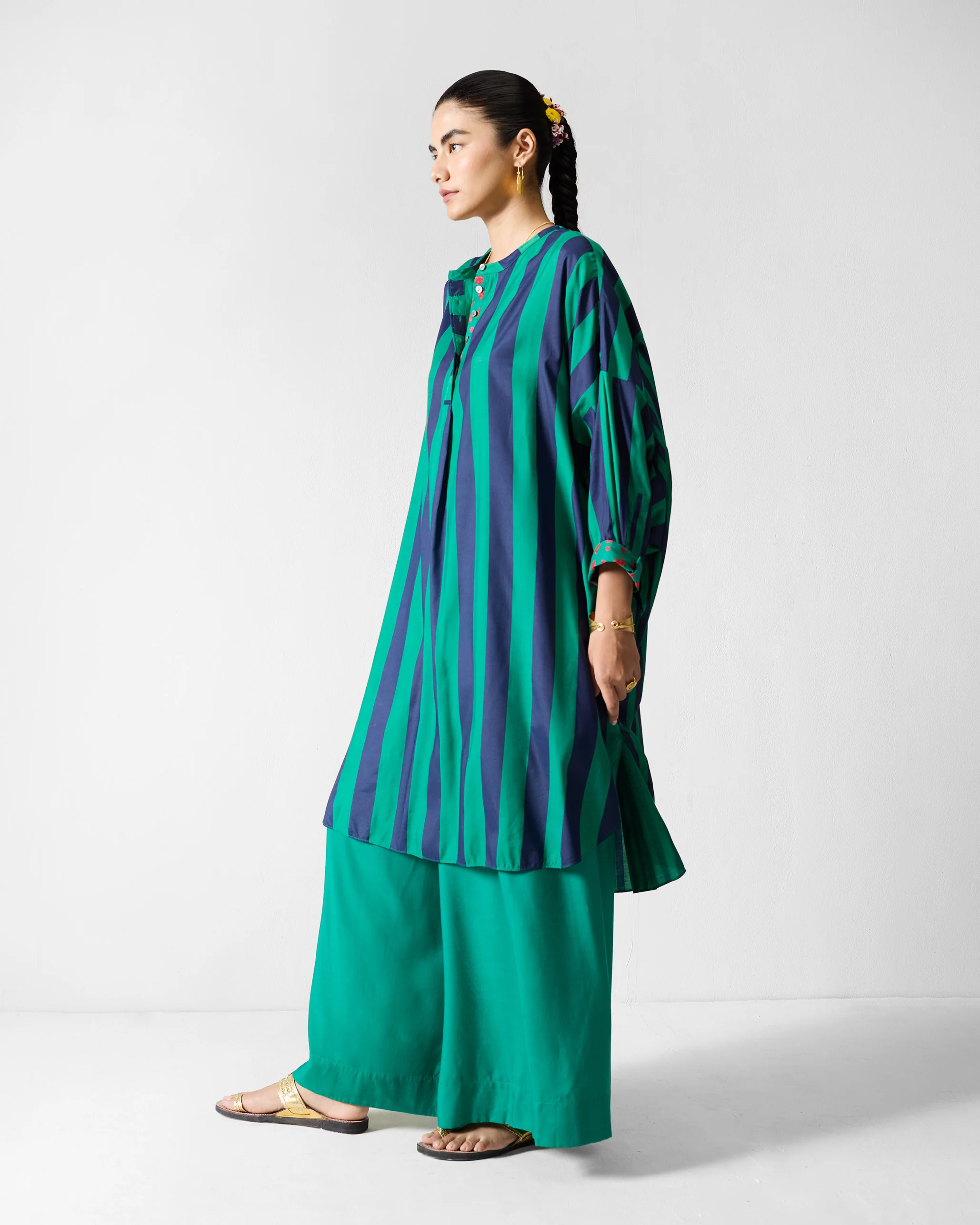 Lazy Sunday Tunic - Navy & Green Printed - Image 4