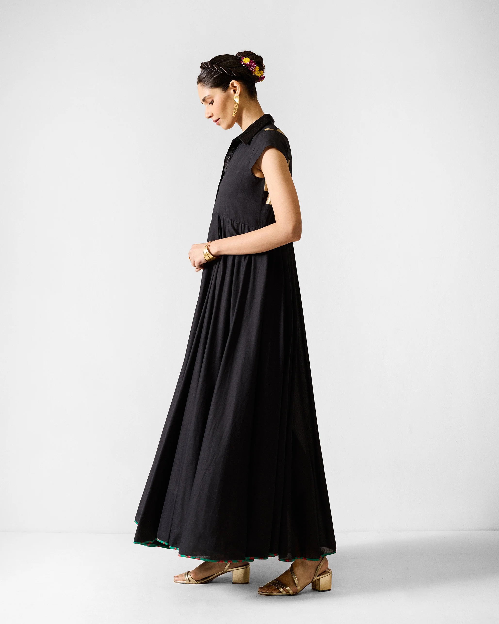 Leh Dress - Black & Gold Printed - Image 3