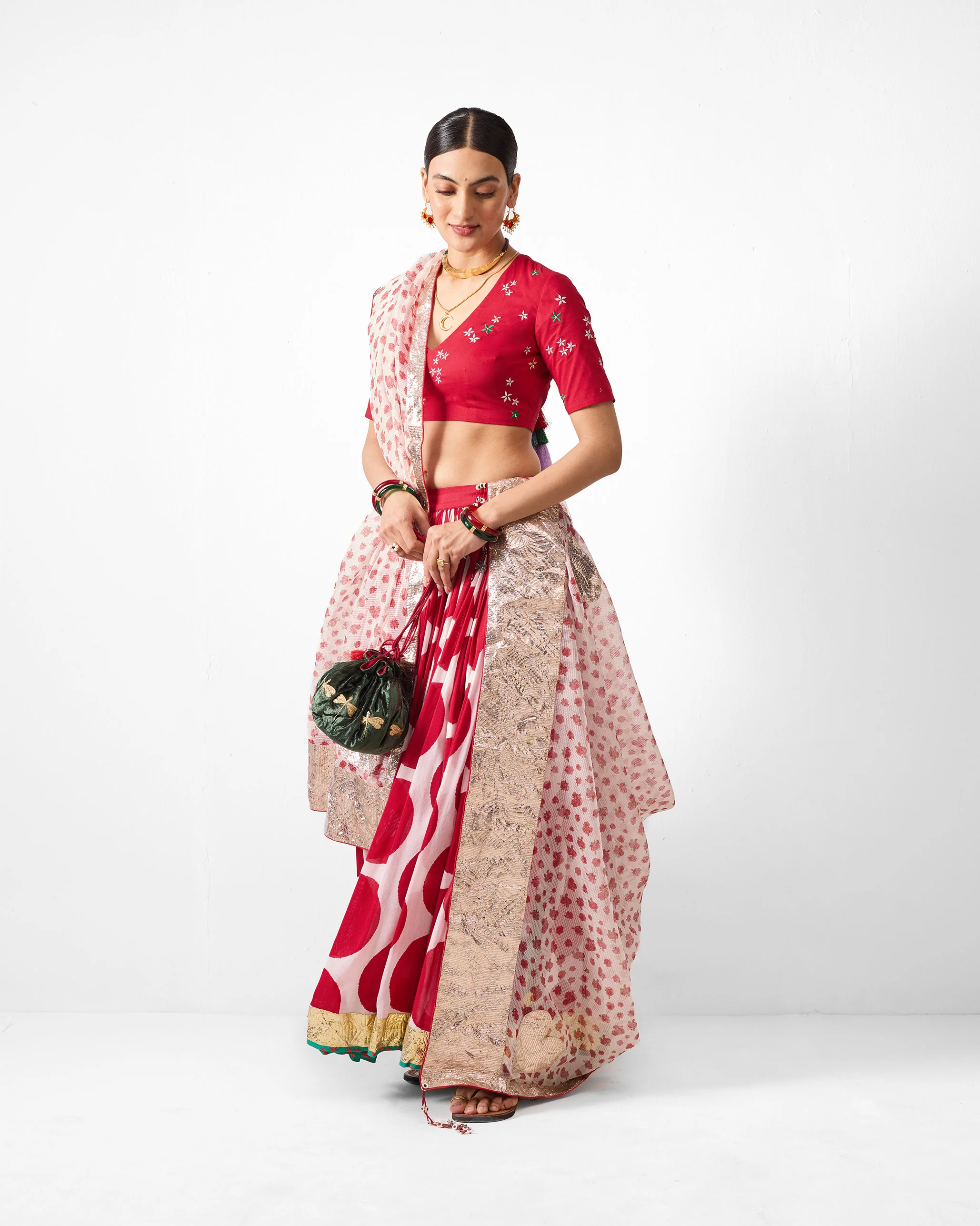 Lehar Dupatta - Red & Ivory Printed - Image 3