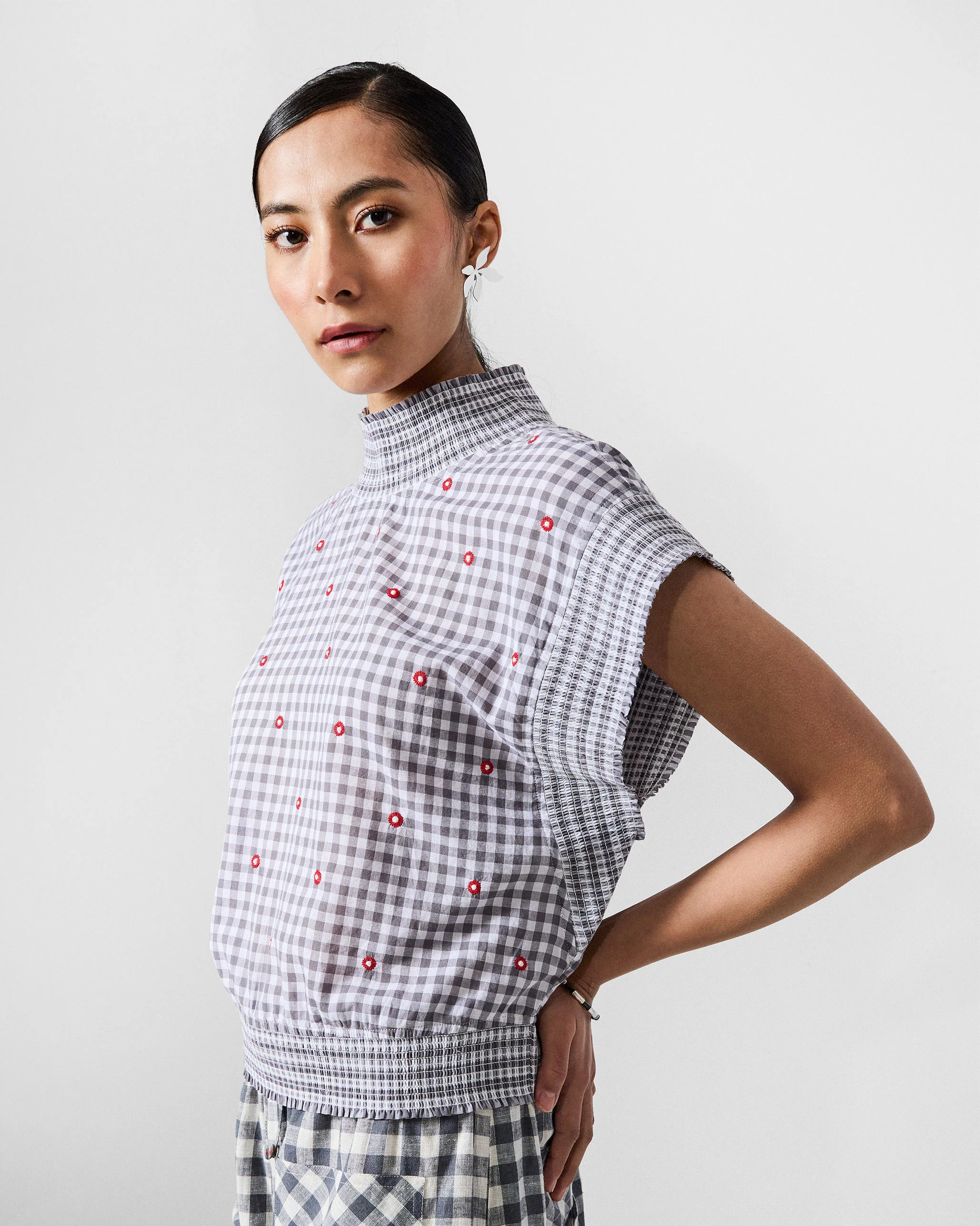 Lehar Top - Grey & White Embroidered - Image 3