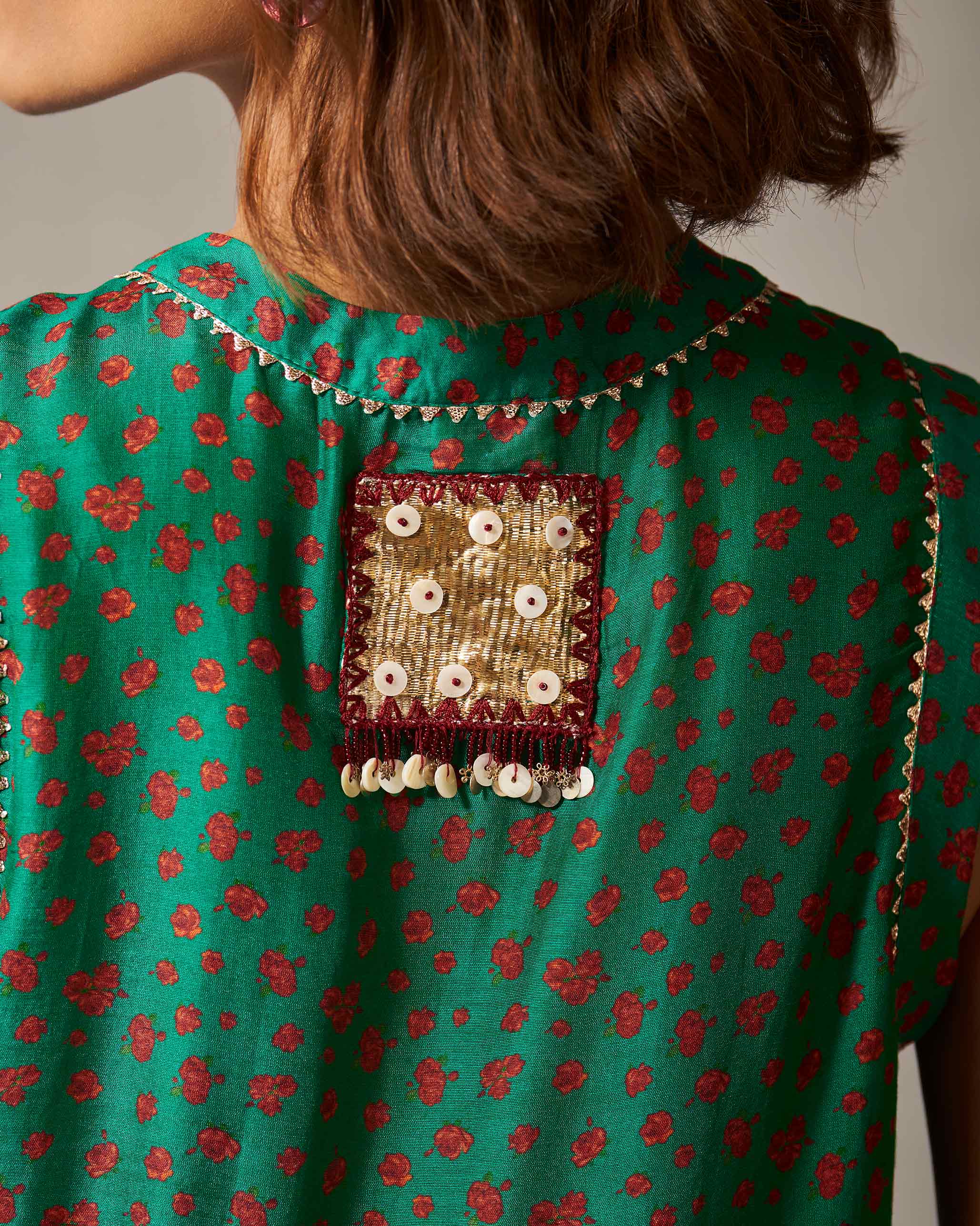 Lolo Gathered Top - Green & Red Print - Image 2