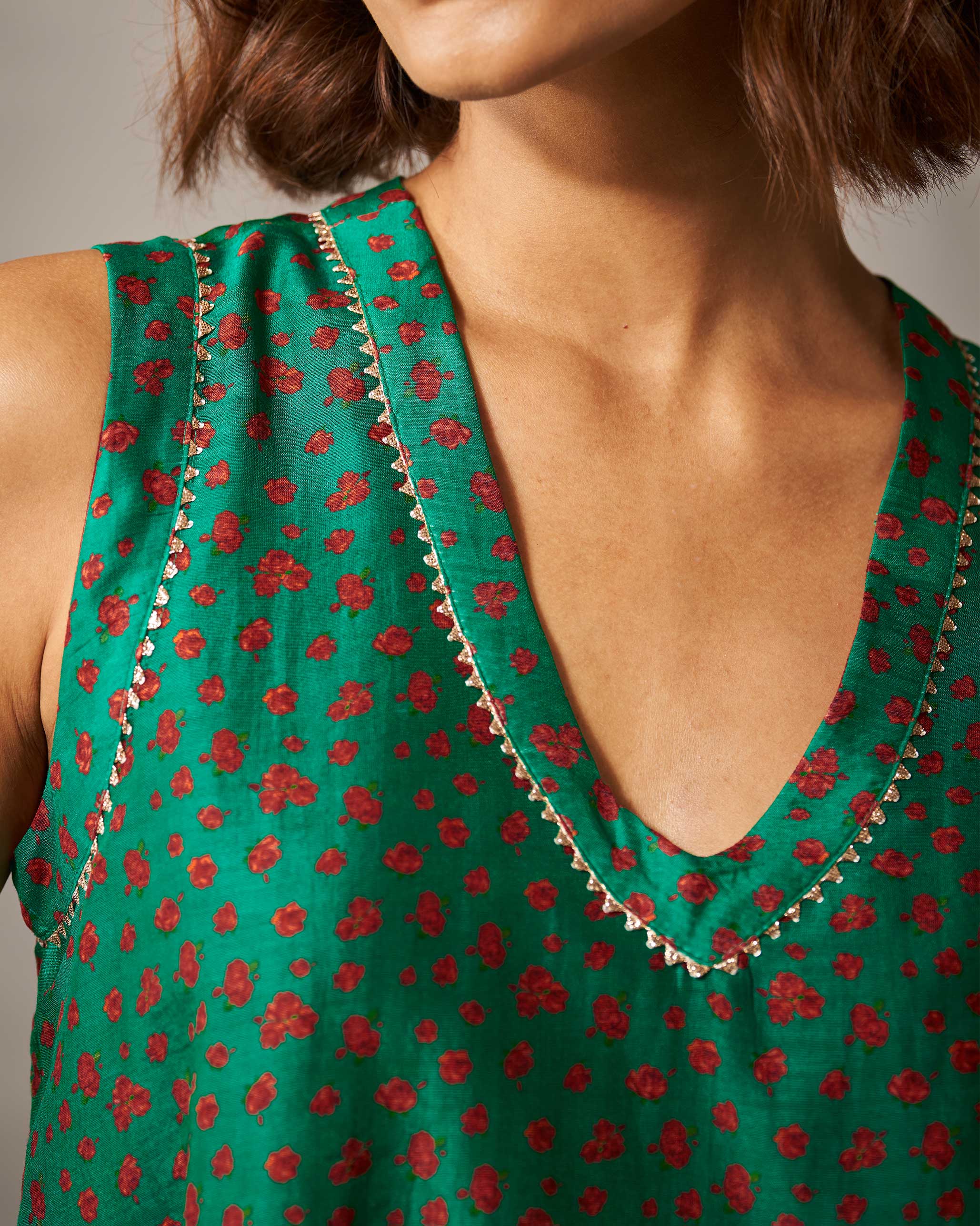 Lolo Gathered Top - Green & Red Print - Image 4