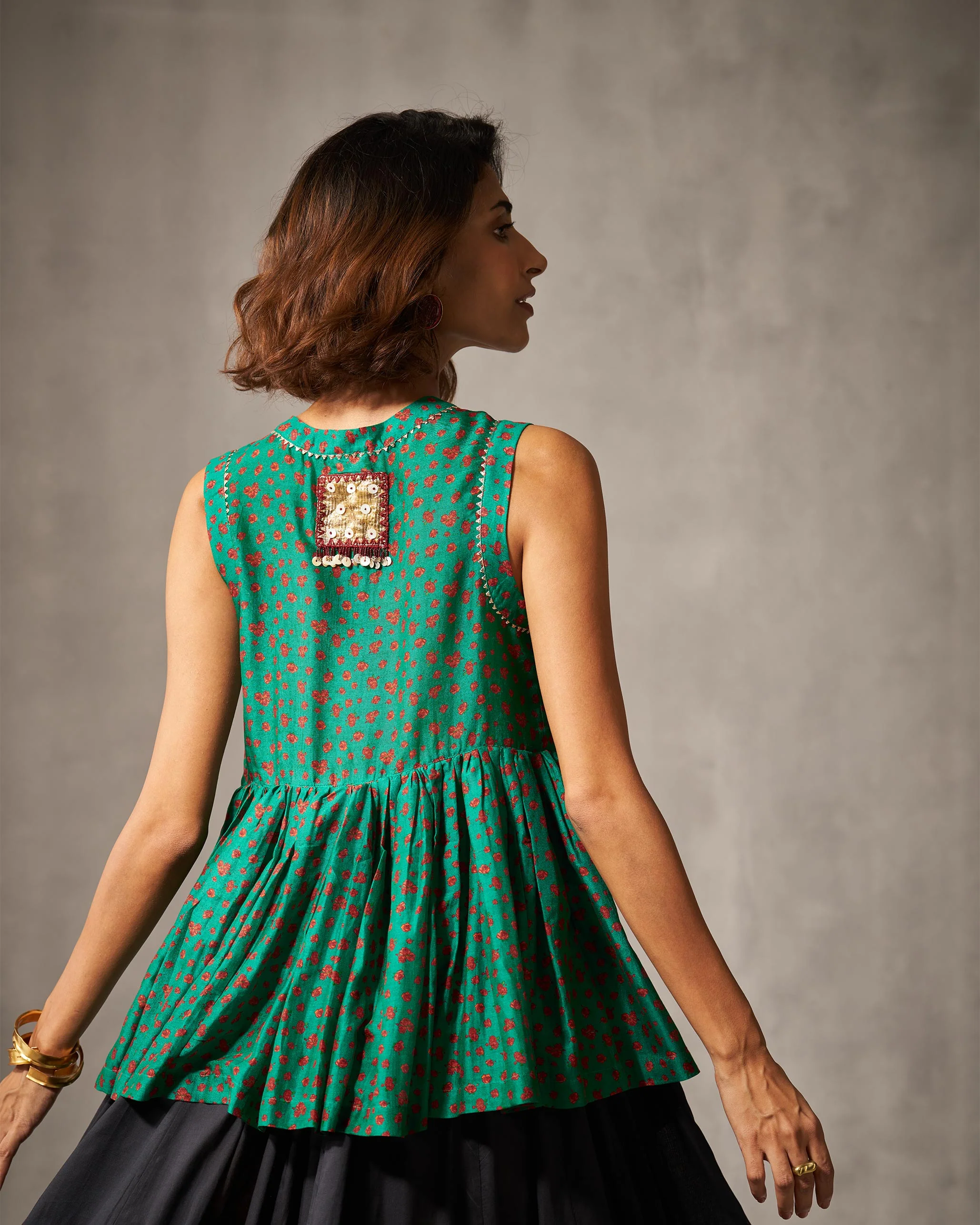 Lolo Gathered Top - Green & Red Print - Image 5