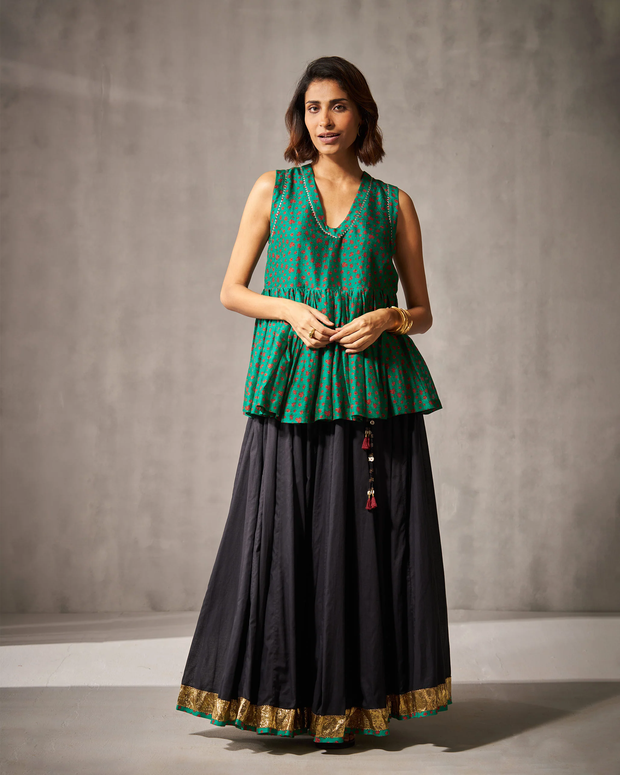 Lolo Gathered Top - Green & Red Print - Image 6
