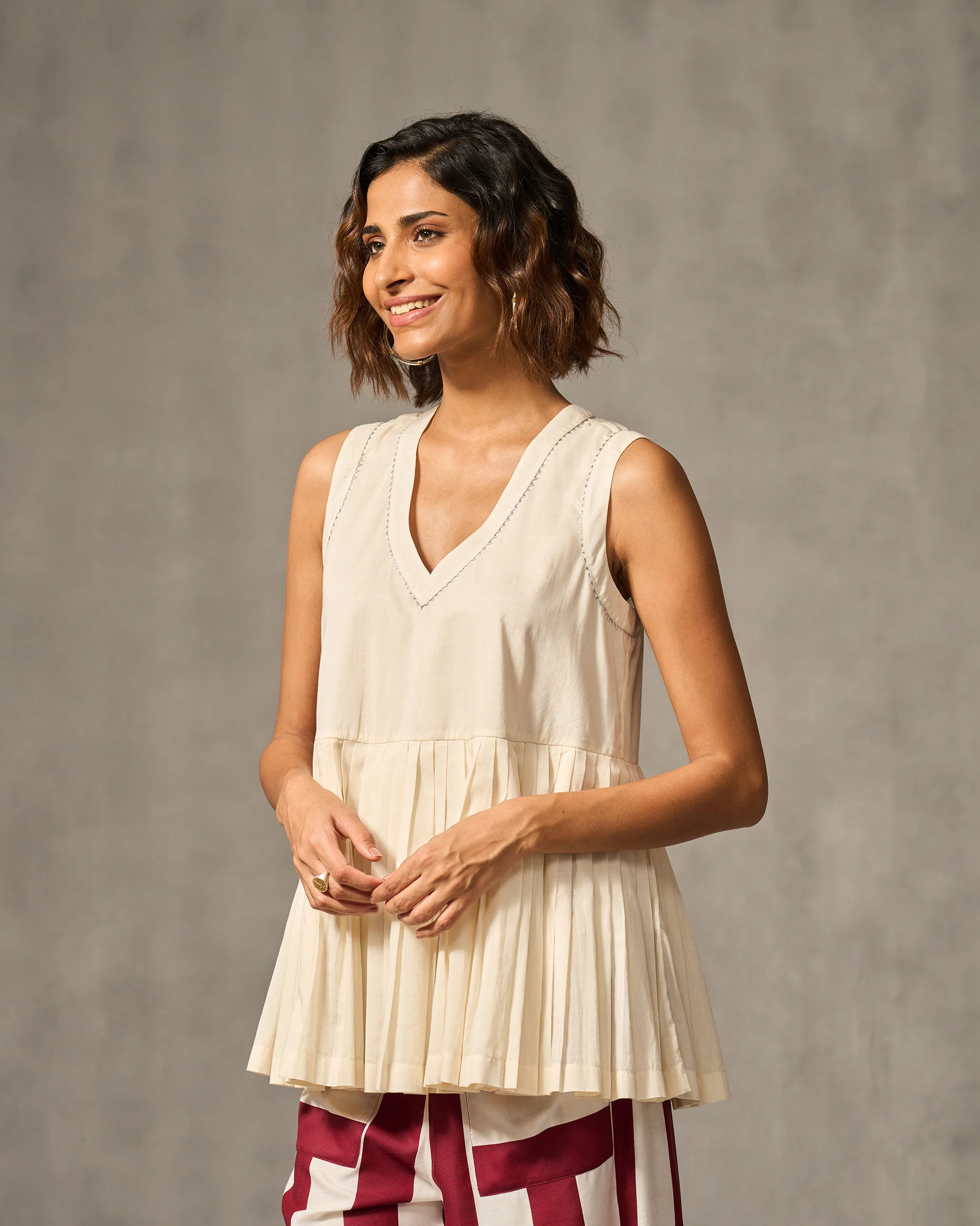 Lolo Pleated Top - Ivory - Image 3