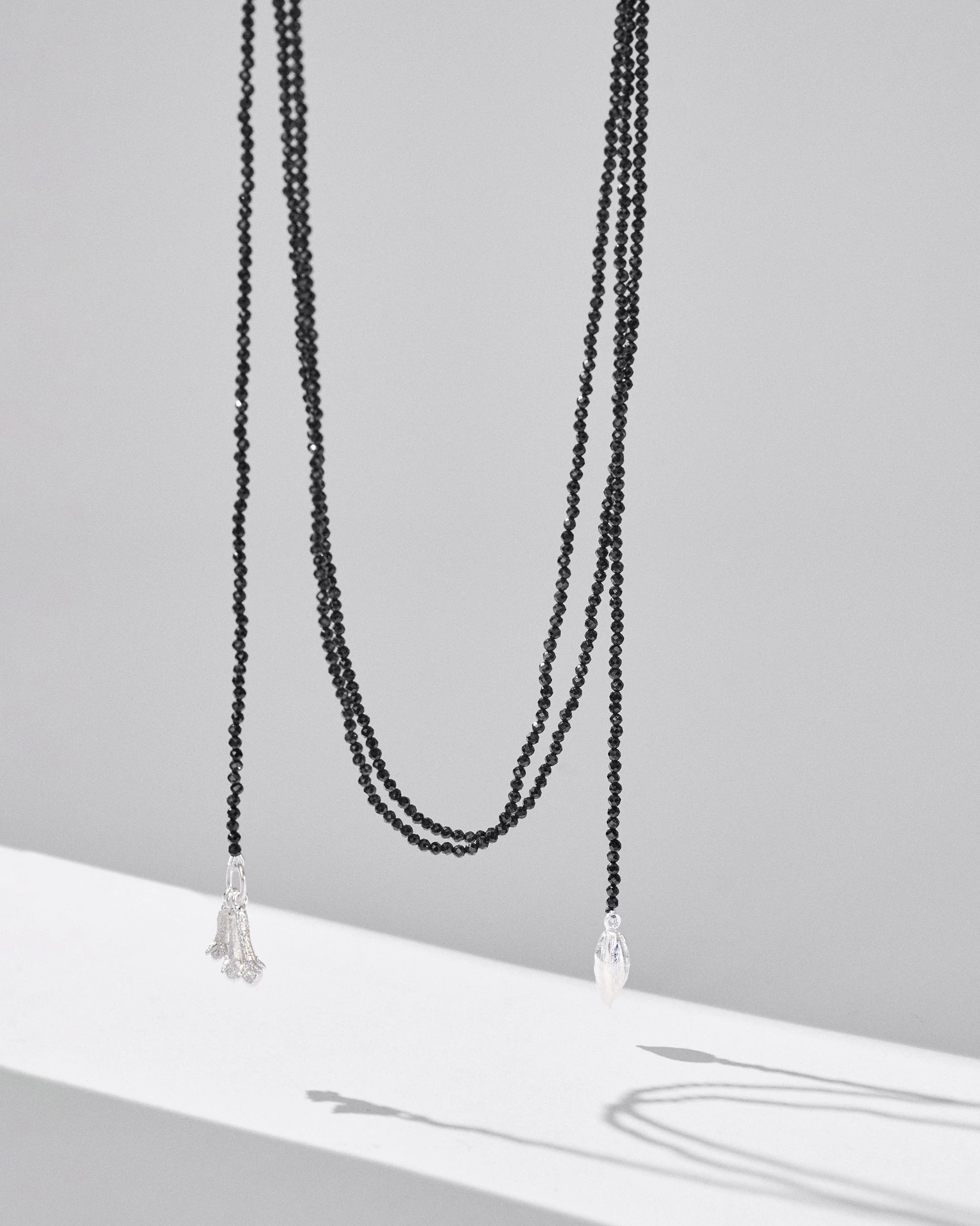 Long Black Necklace - Silver & Black - Image 2