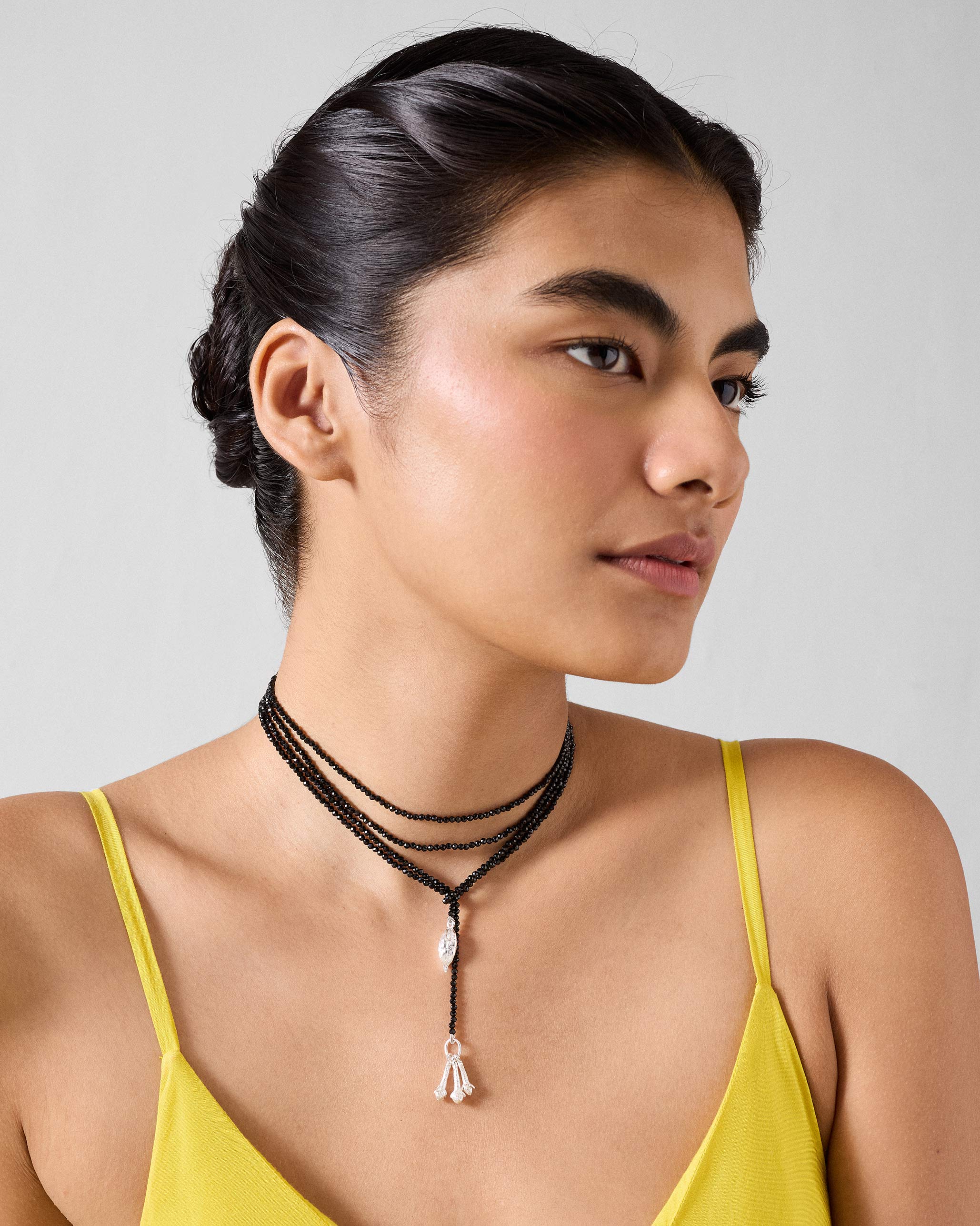 Long Black Necklace - Silver & Black - Image 6