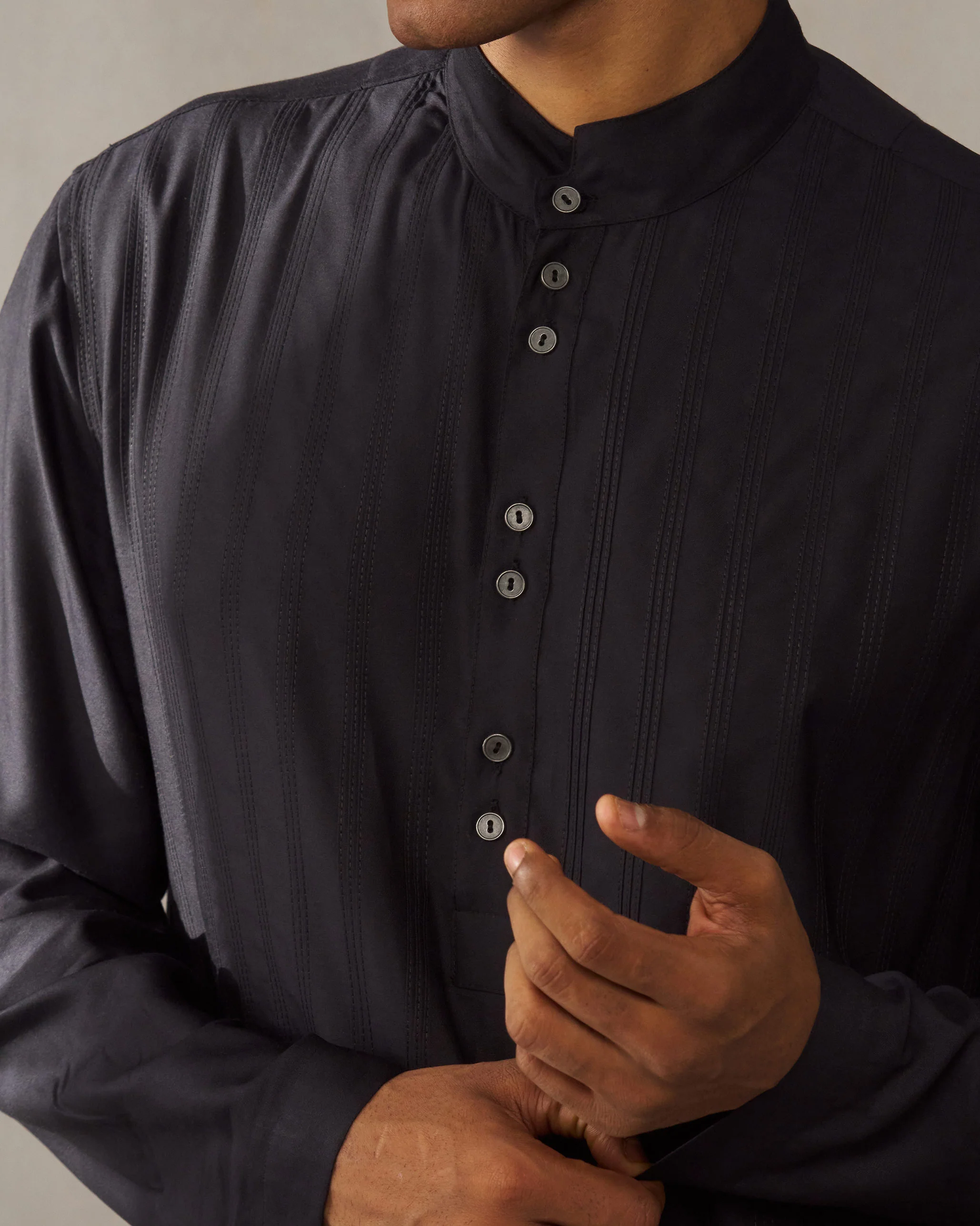 Long Pleated Kurta - Black - Image 2