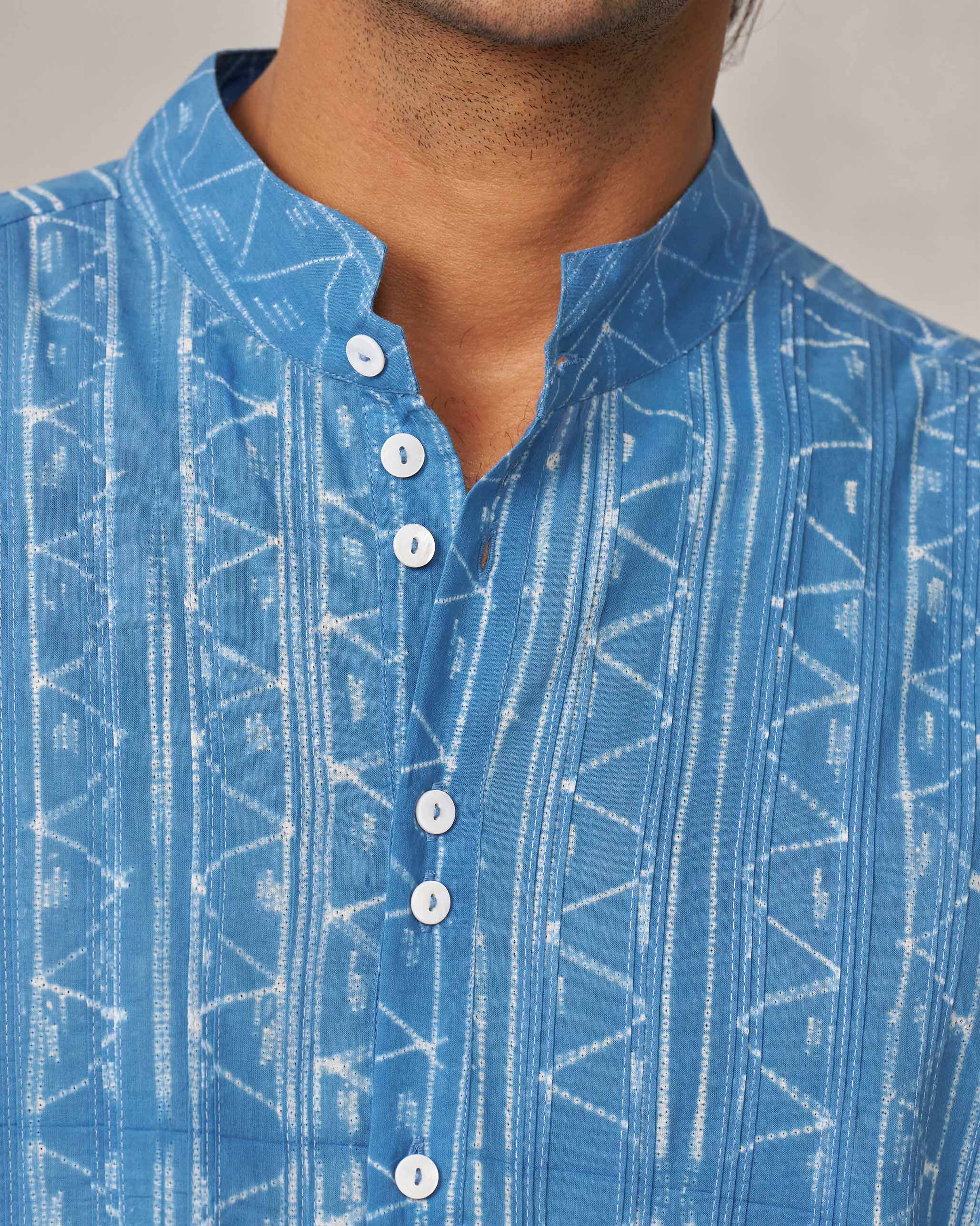 Long Pleated Kurta - Blue - Image 2