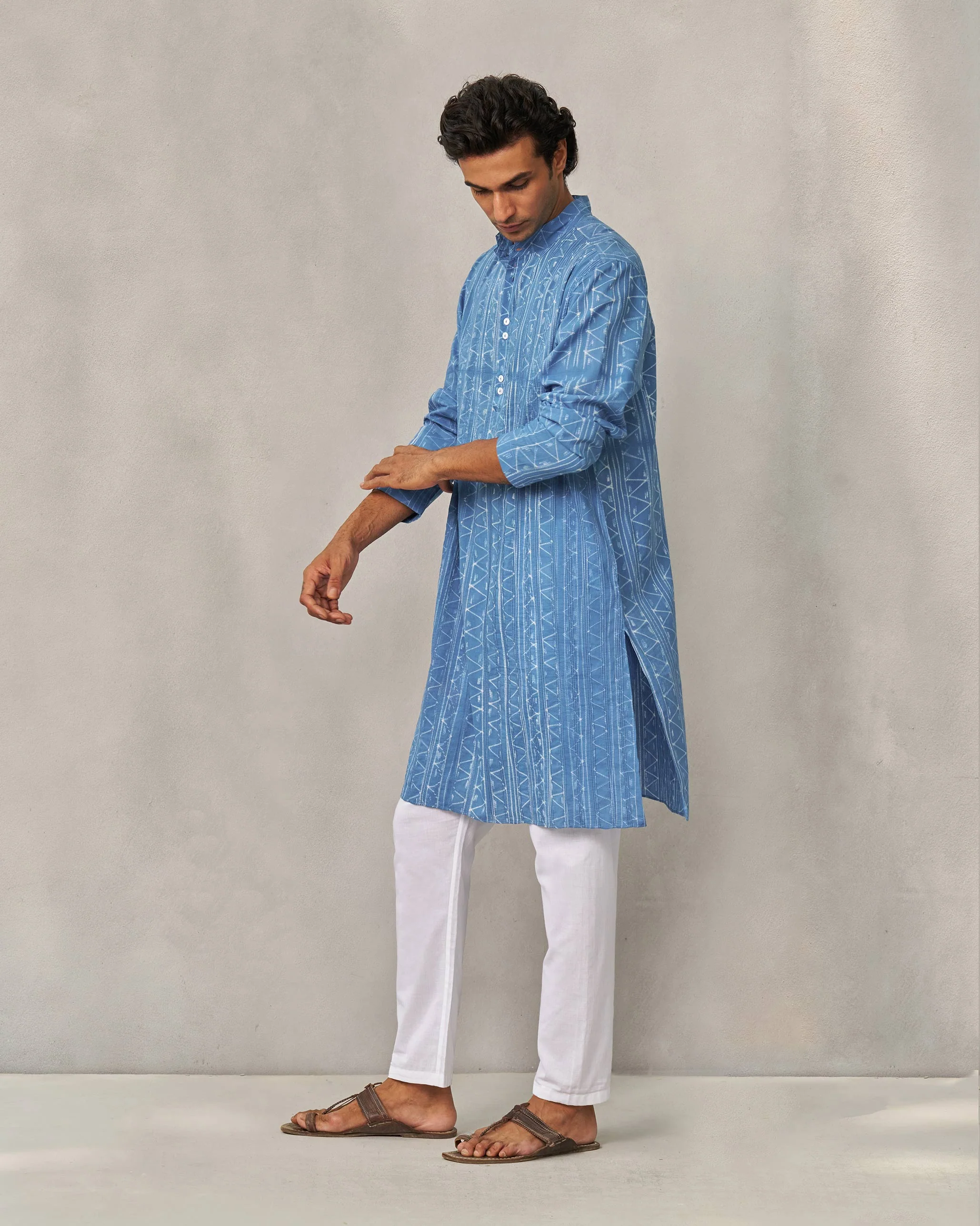 Long Pleated Kurta - Blue - Image 4