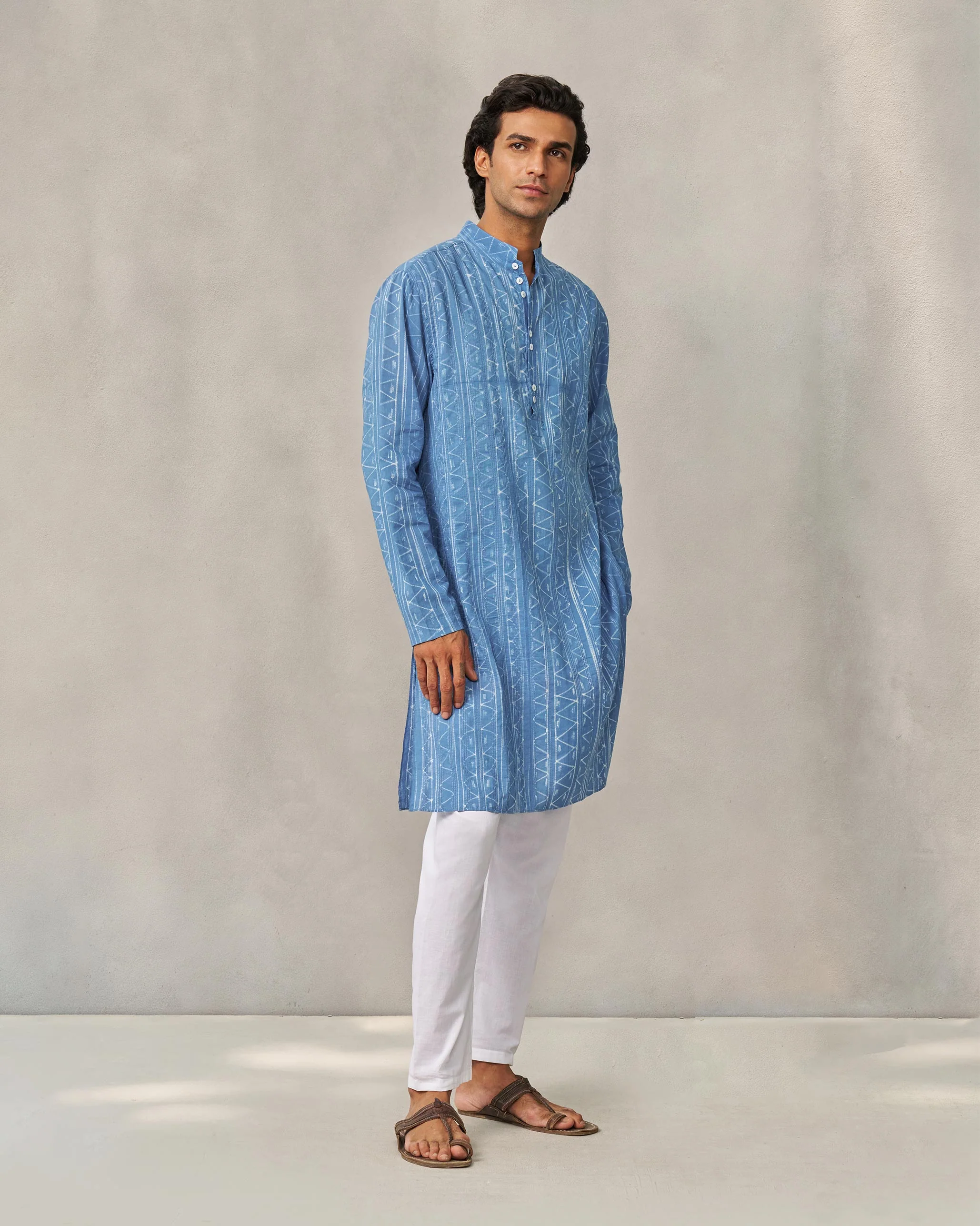 Long Pleated Kurta - Blue - Image 6
