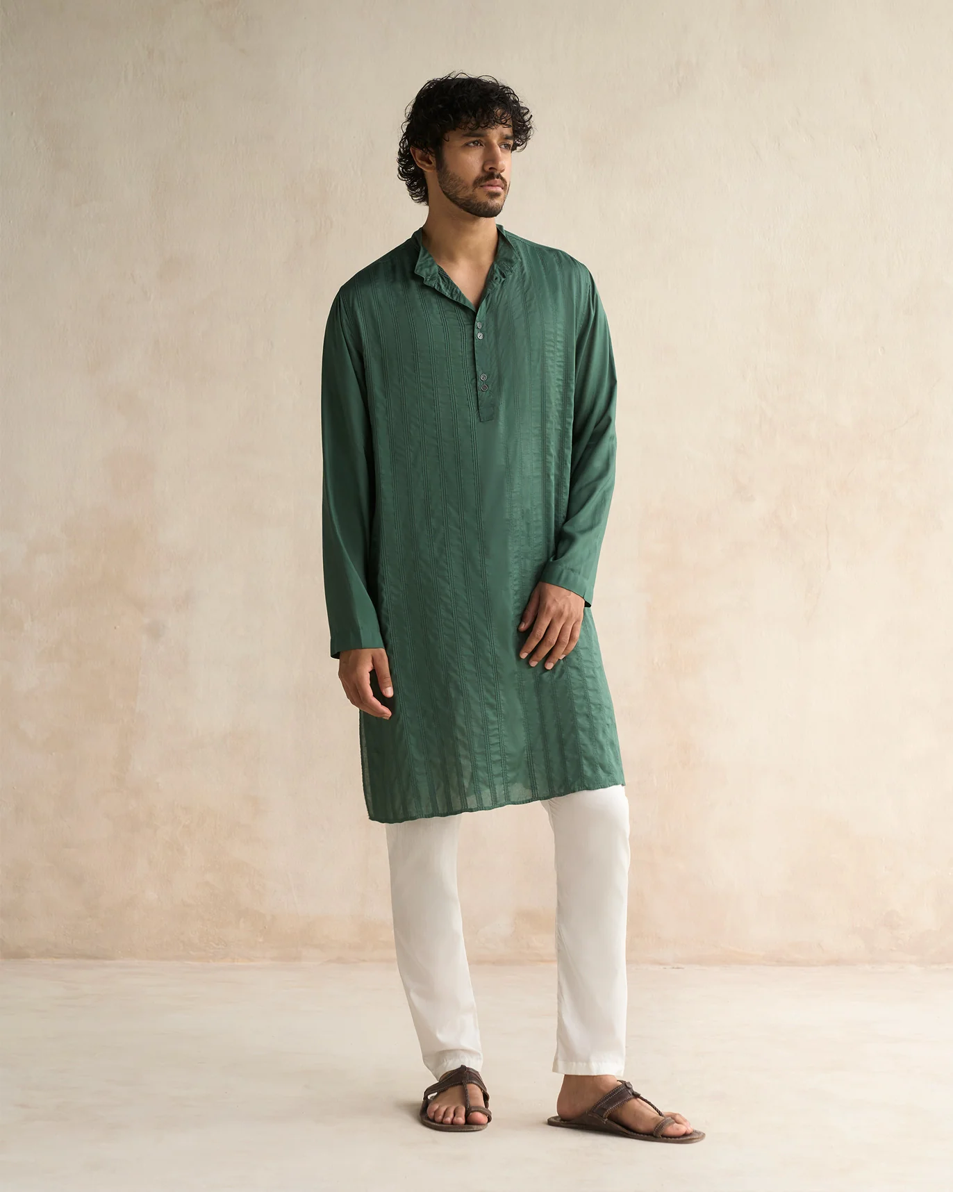 Long Pleated Kurta - Deep Green - Image 6