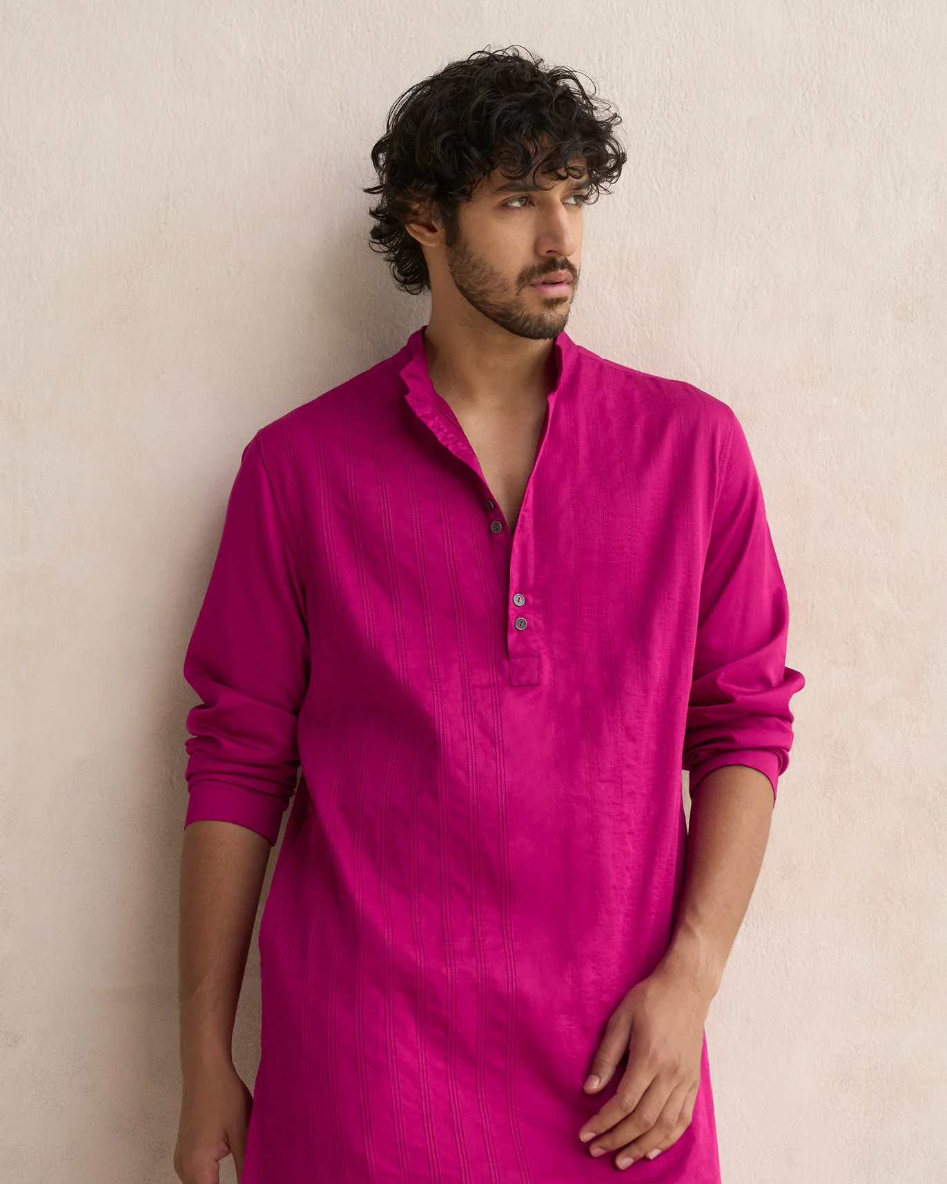 Long Pleated Kurta - Deep Pink - Image 3