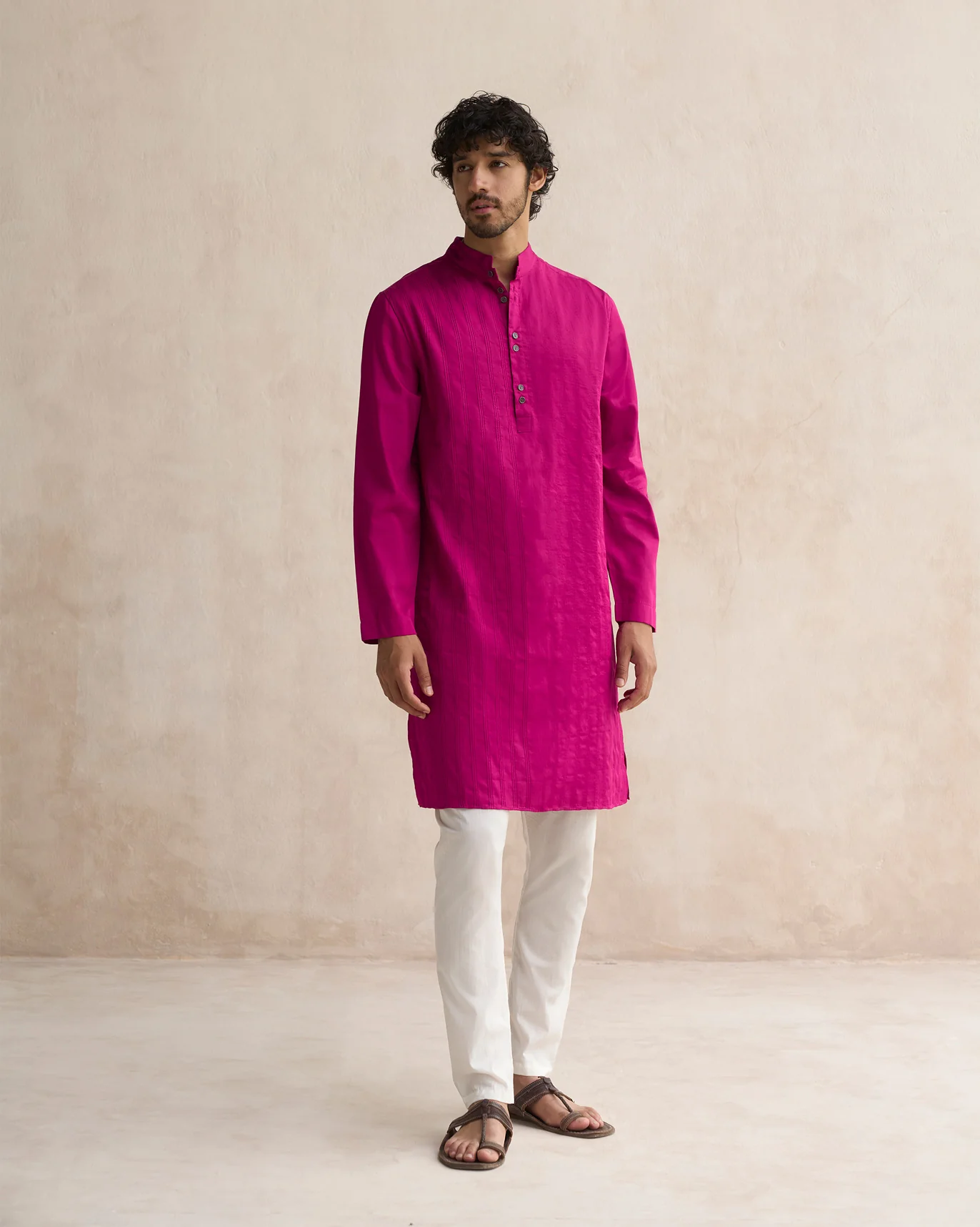 Long Pleated Kurta - Deep Pink - Image 5