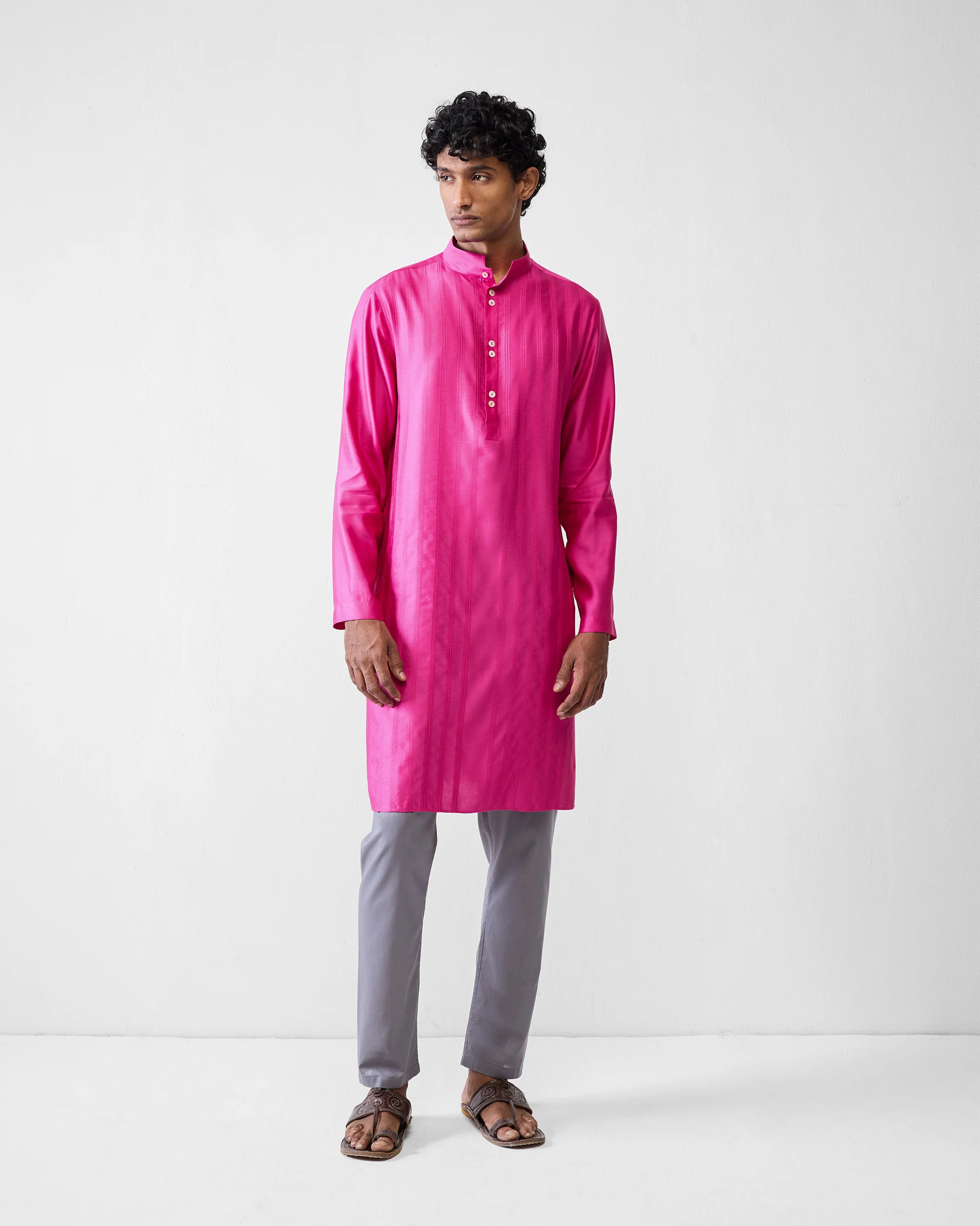 Long Pleated Kurta - Fuchsia - Image 2
