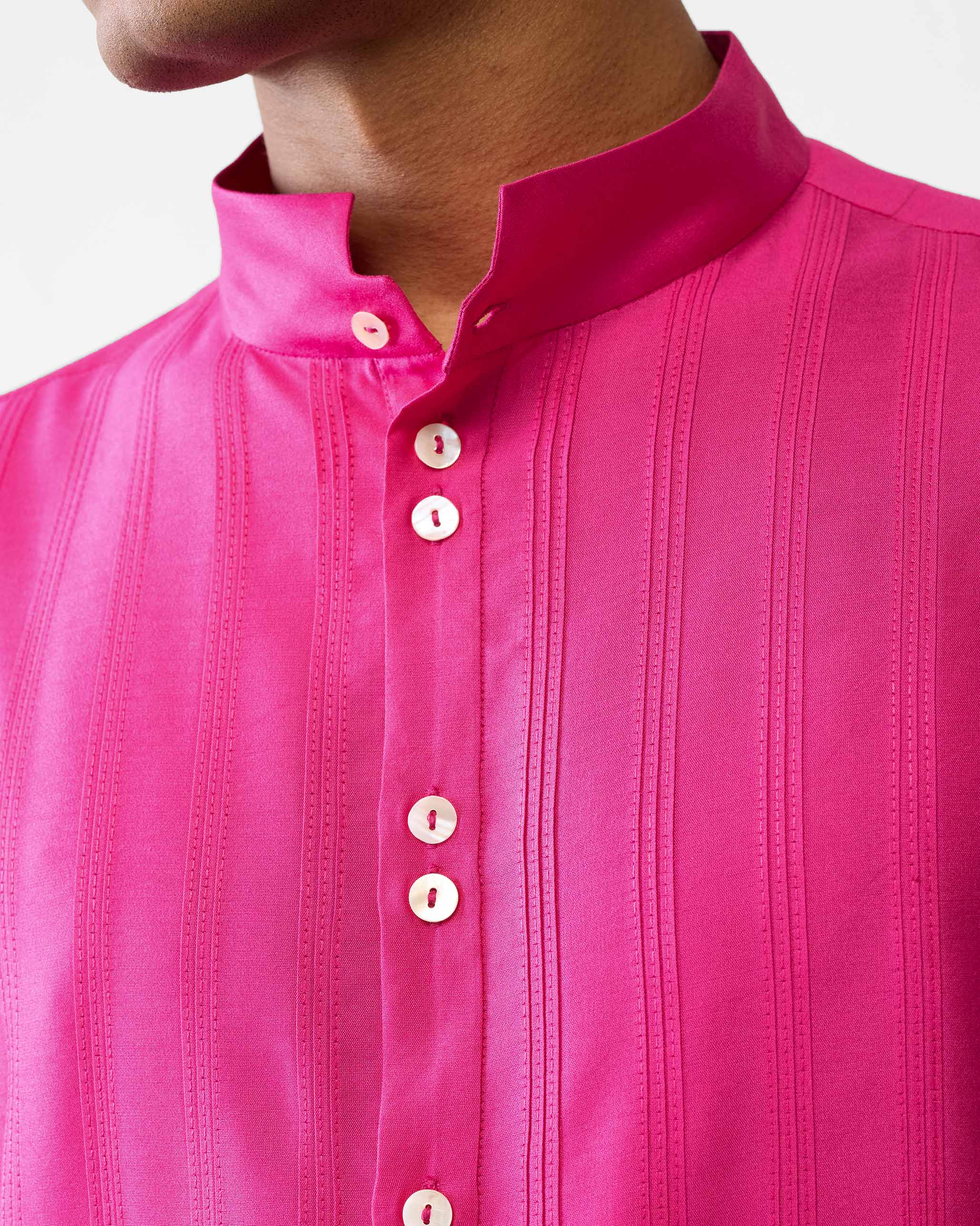 Long Pleated Kurta - Fuchsia - Image 4