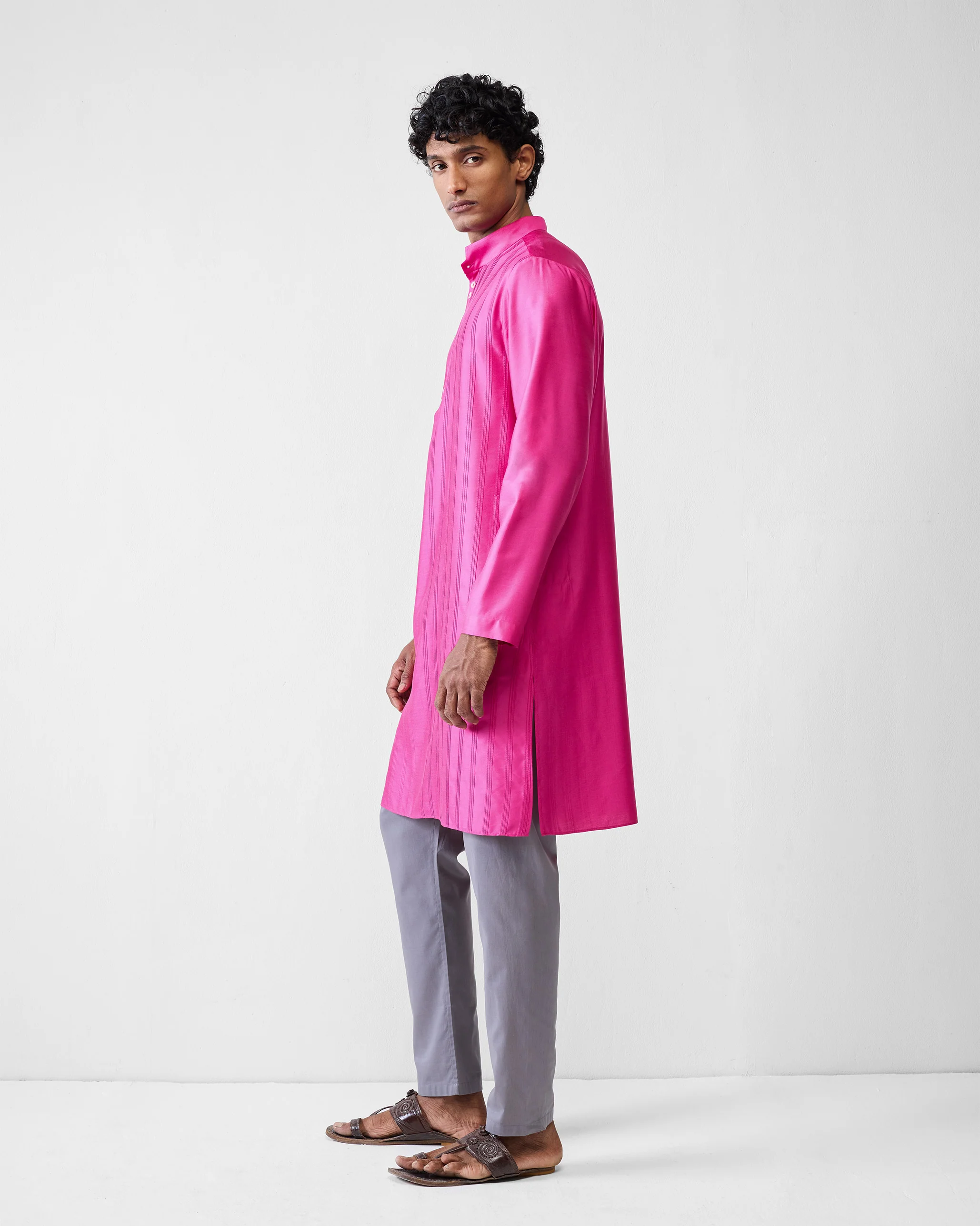 Long Pleated Kurta - Fuchsia - Image 6