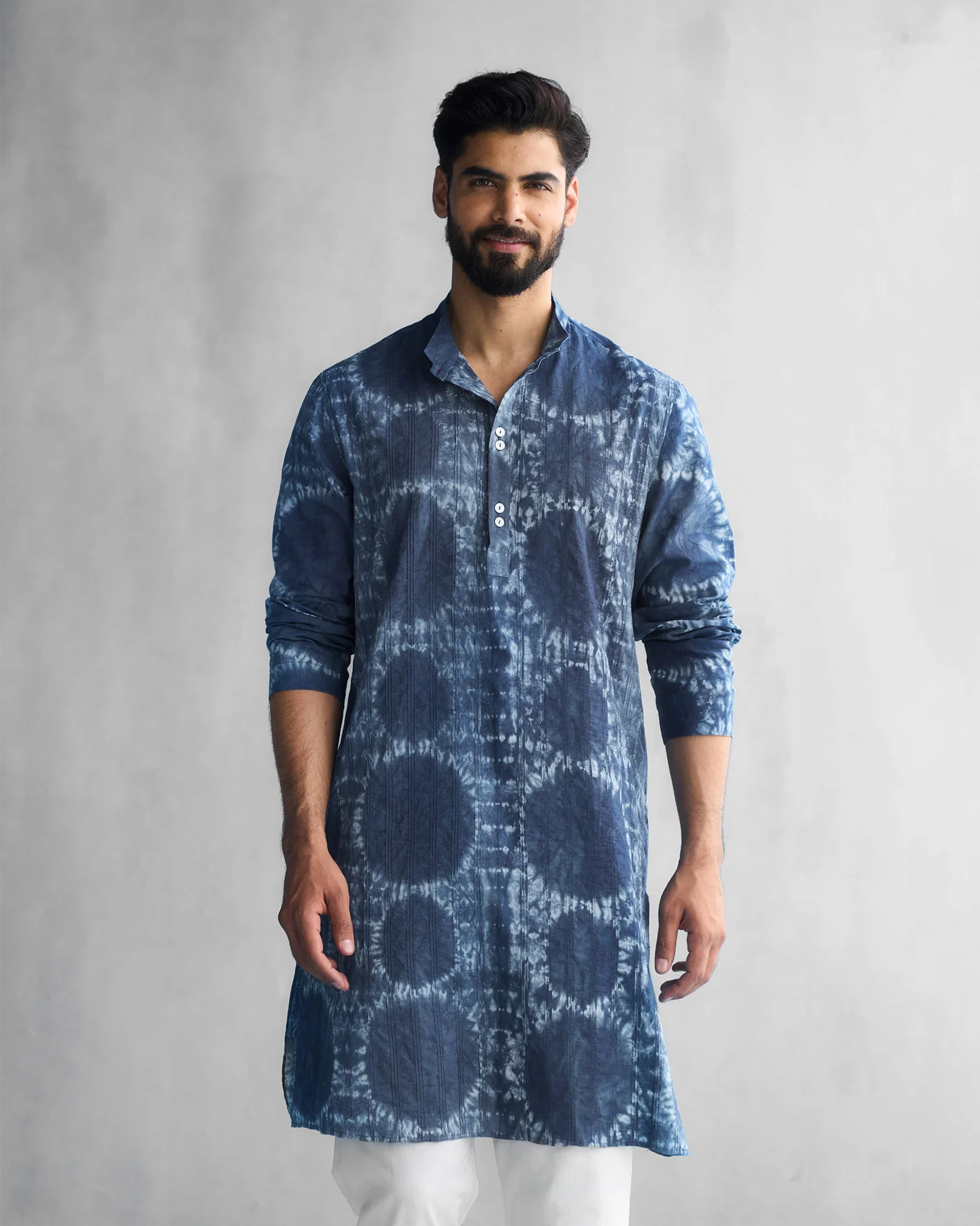 Long Pleated Kurta - Indigo - Image 3