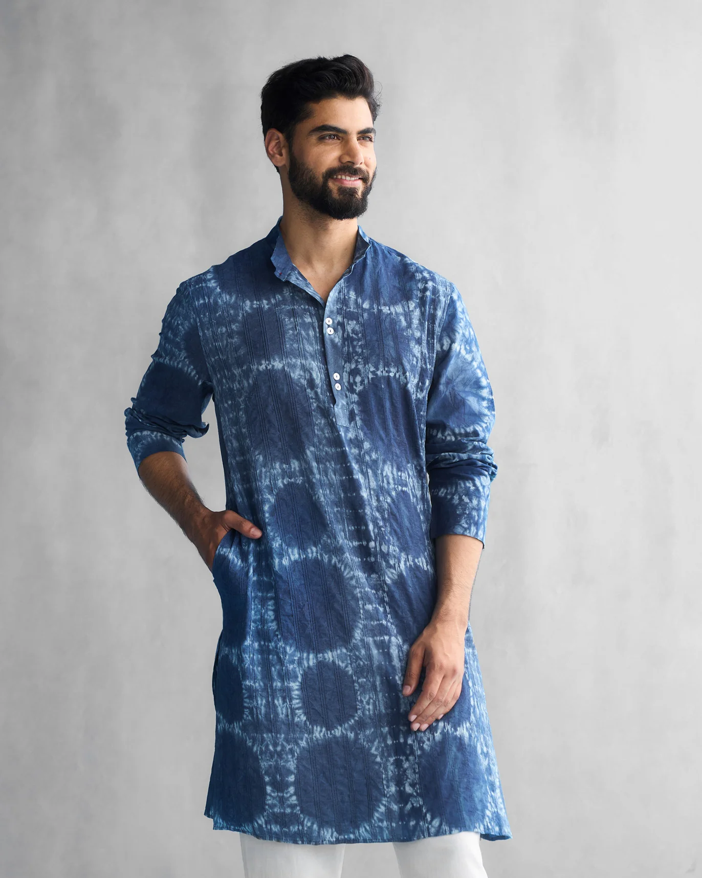 Long Pleated Kurta - Indigo - Image 4