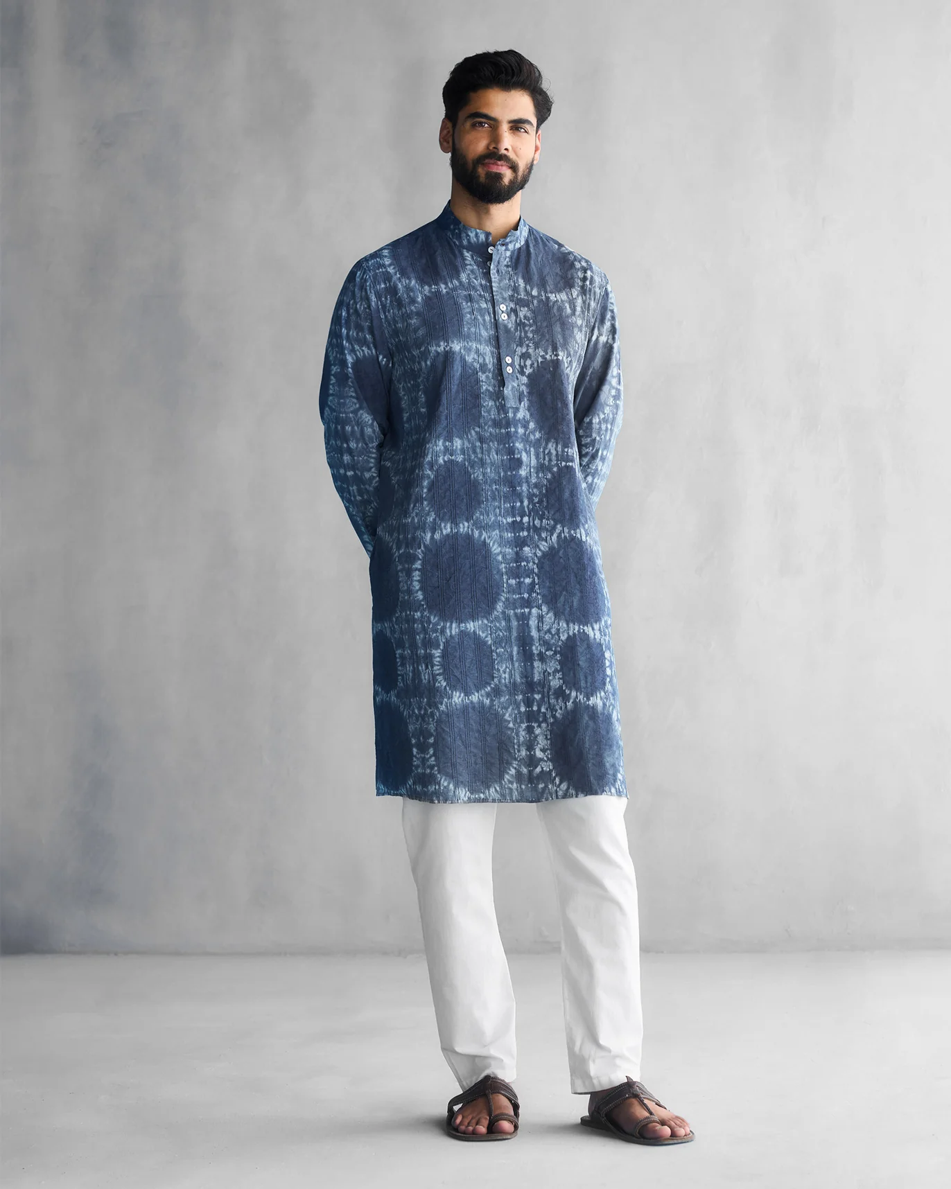 Long Pleated Kurta - Indigo - Image 7