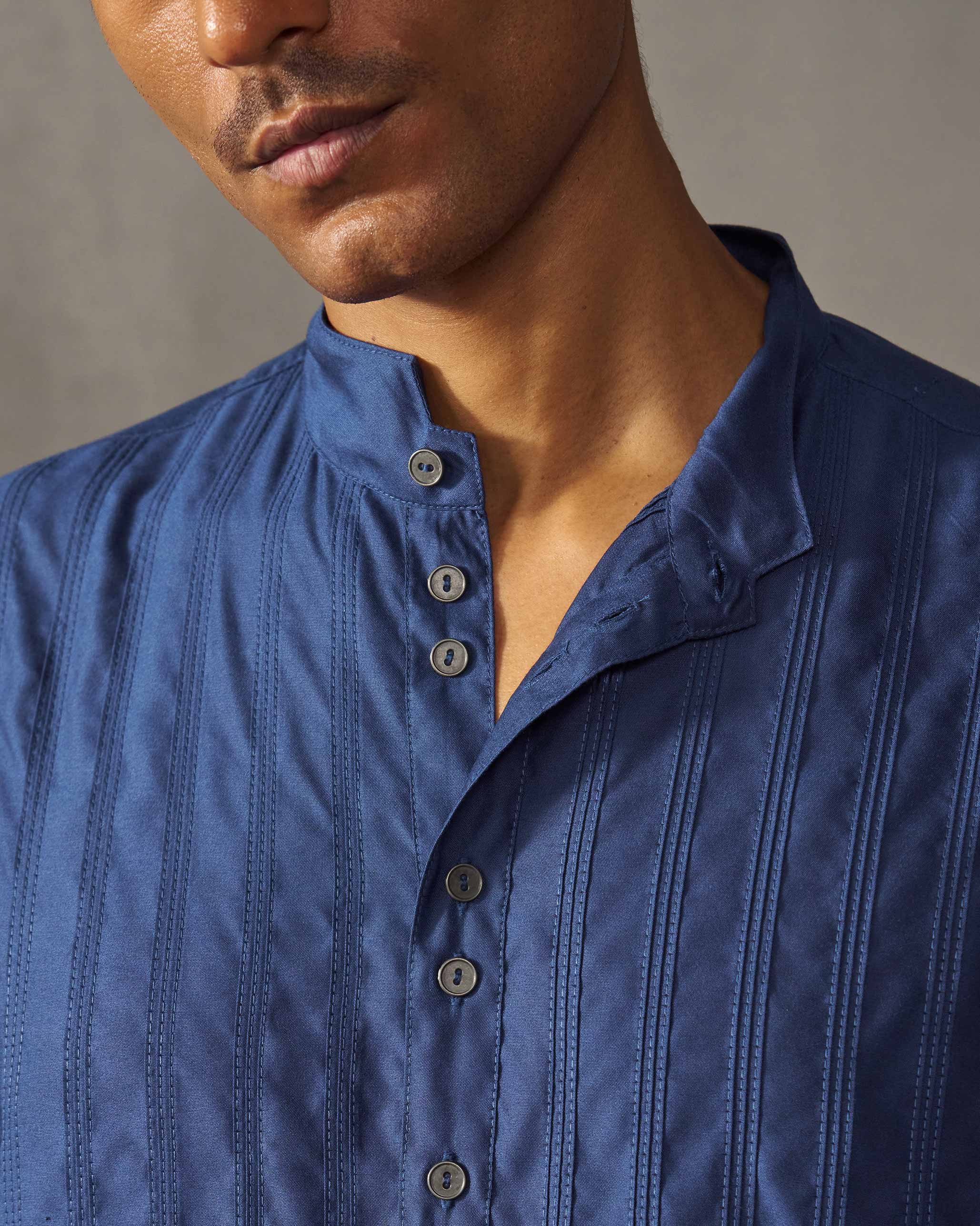 Long Pleated Kurta - Navy - Image 3