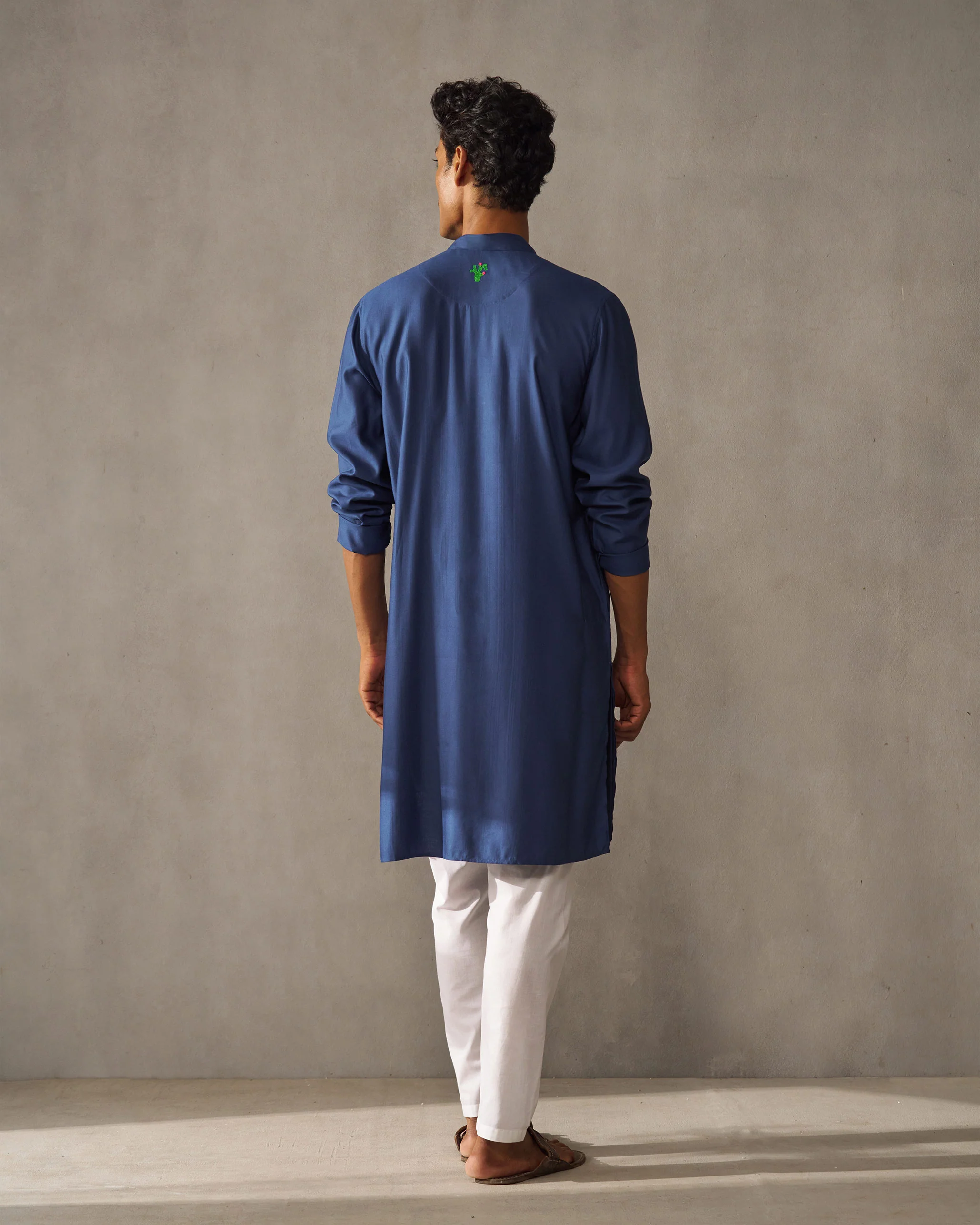 Long Pleated Kurta - Navy - Image 4