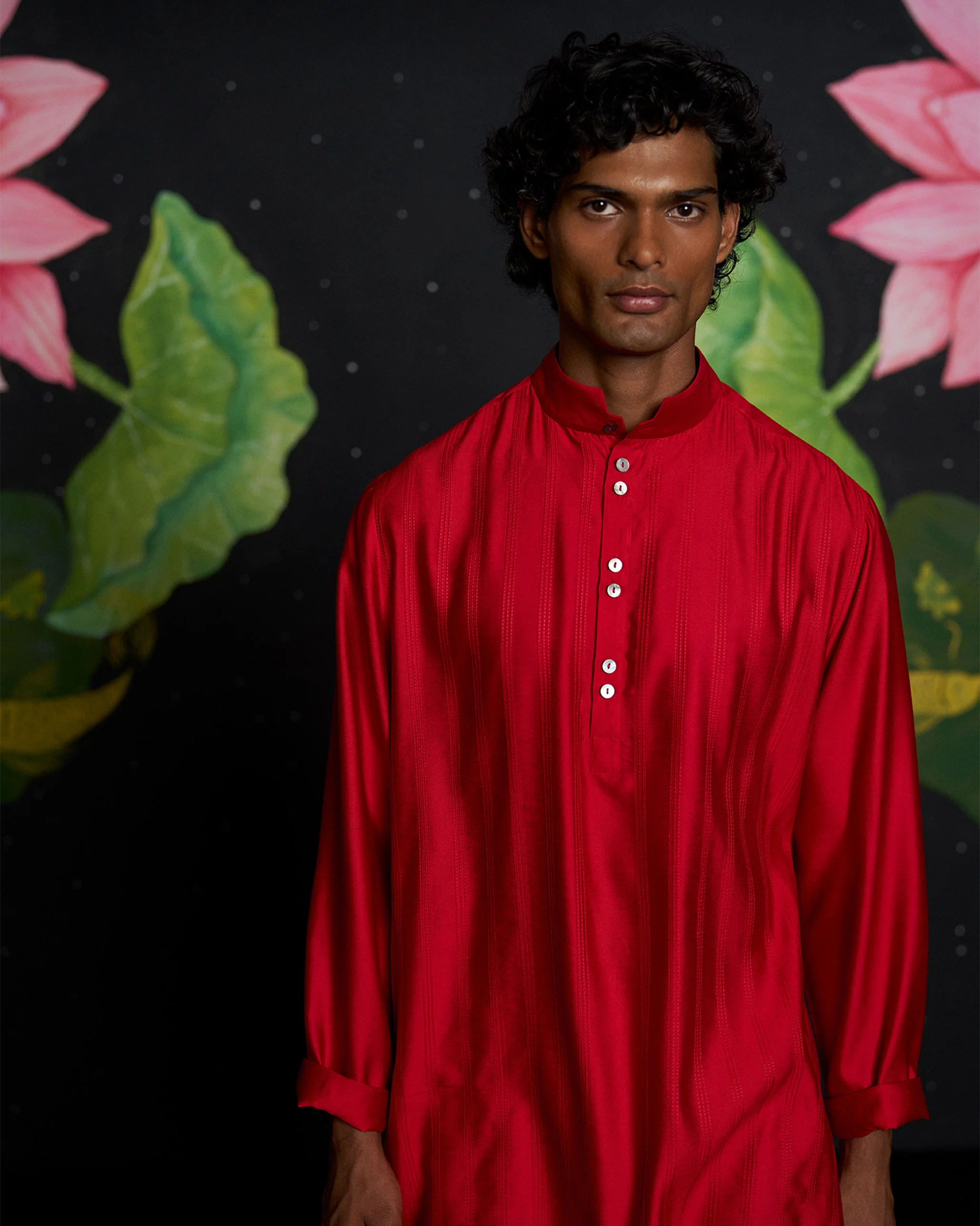 Long Pleated Kurta - Red - Image 2