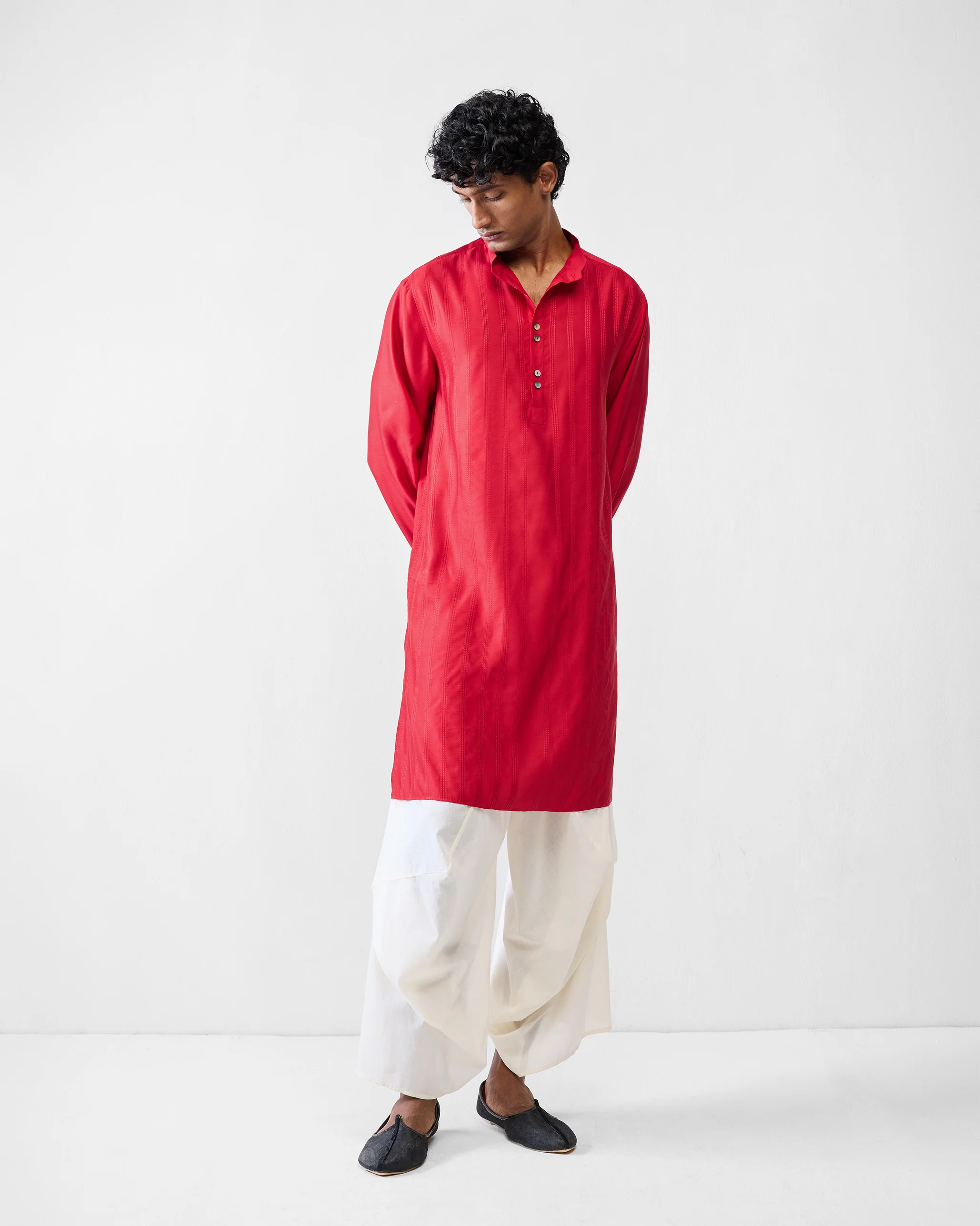 Long Pleated Kurta - Red - Image 7