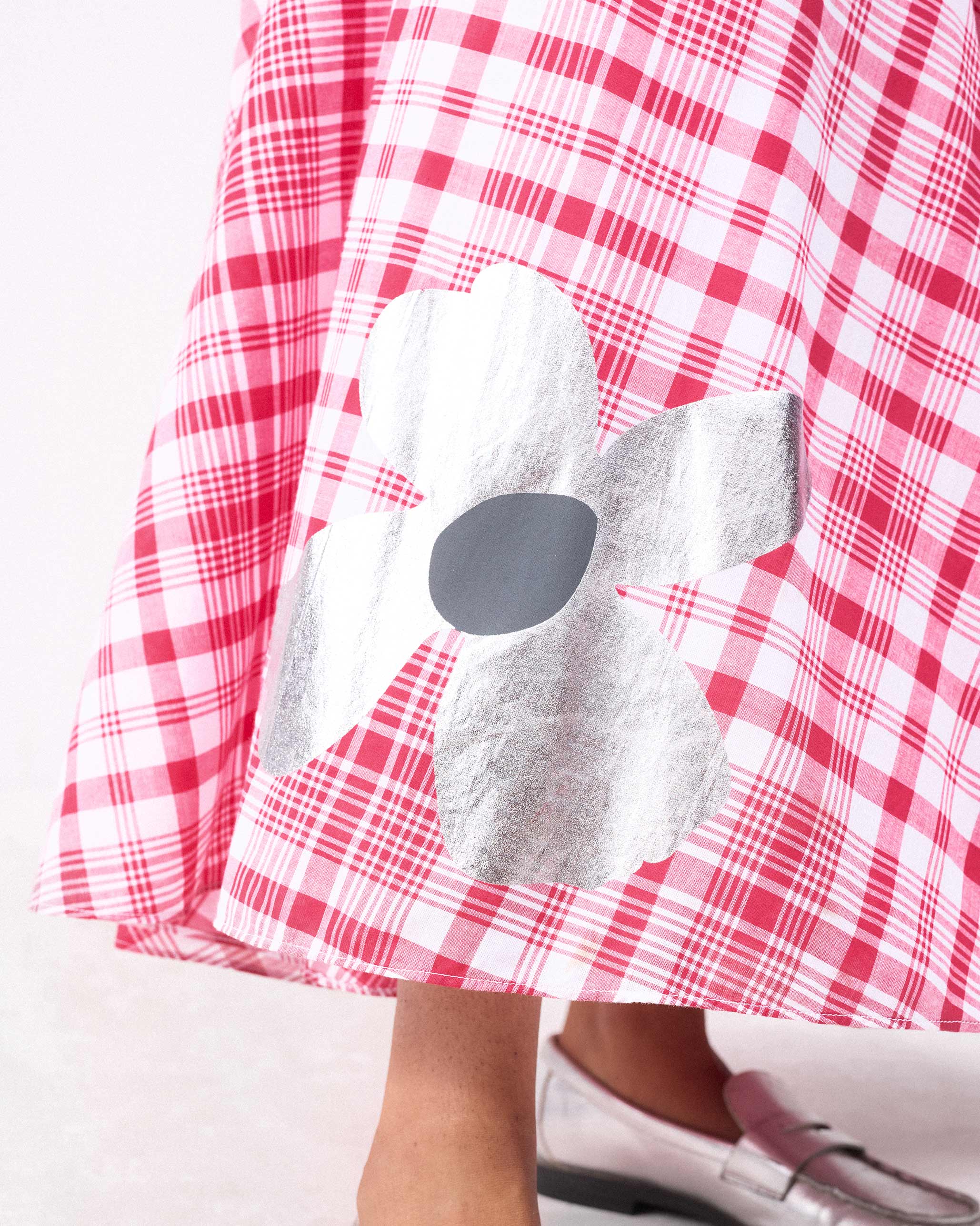 Long Strappy Dress - Watermelon & White Checks - Image 3