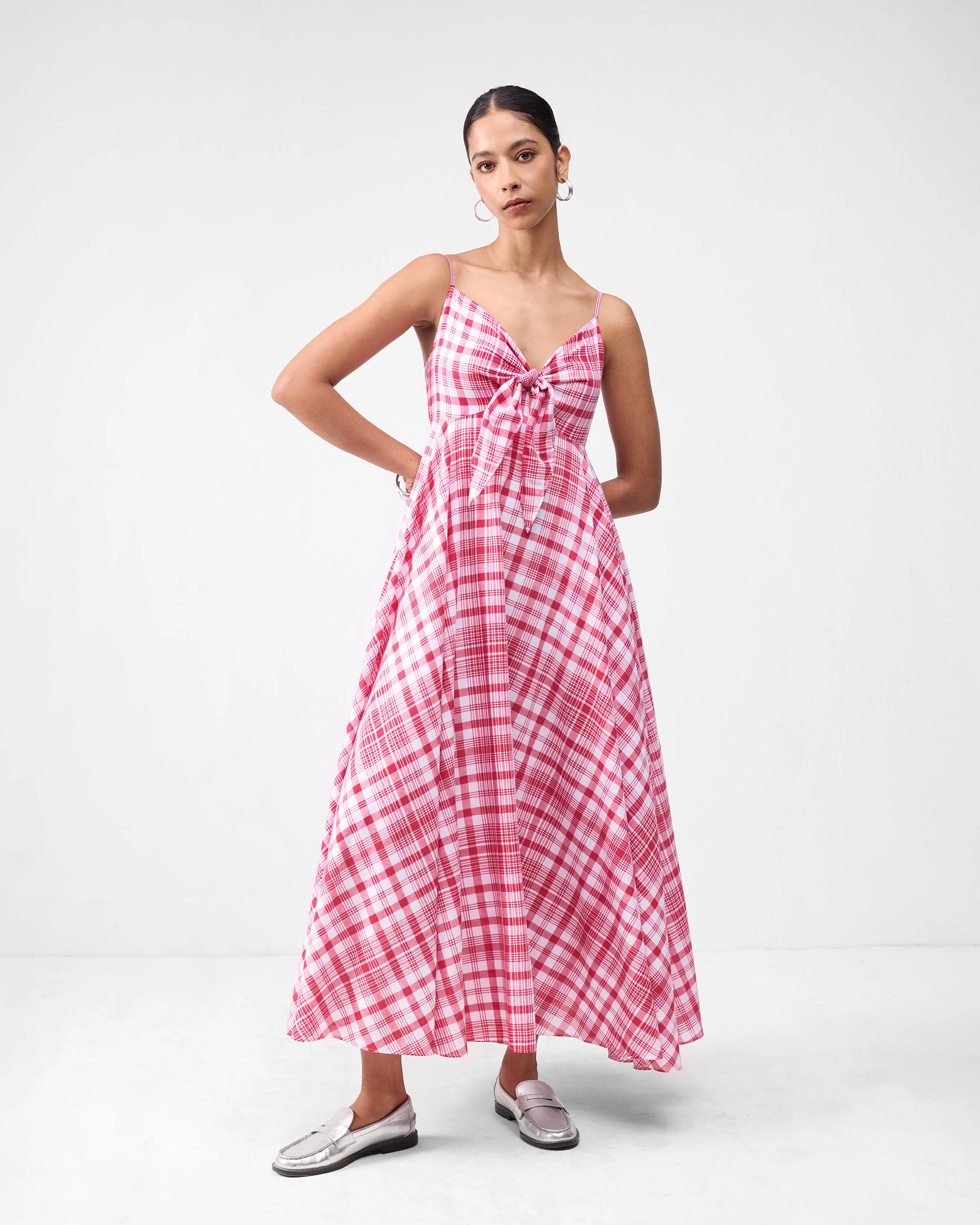 Long Strappy Dress - Watermelon & White Checks - Image 7
