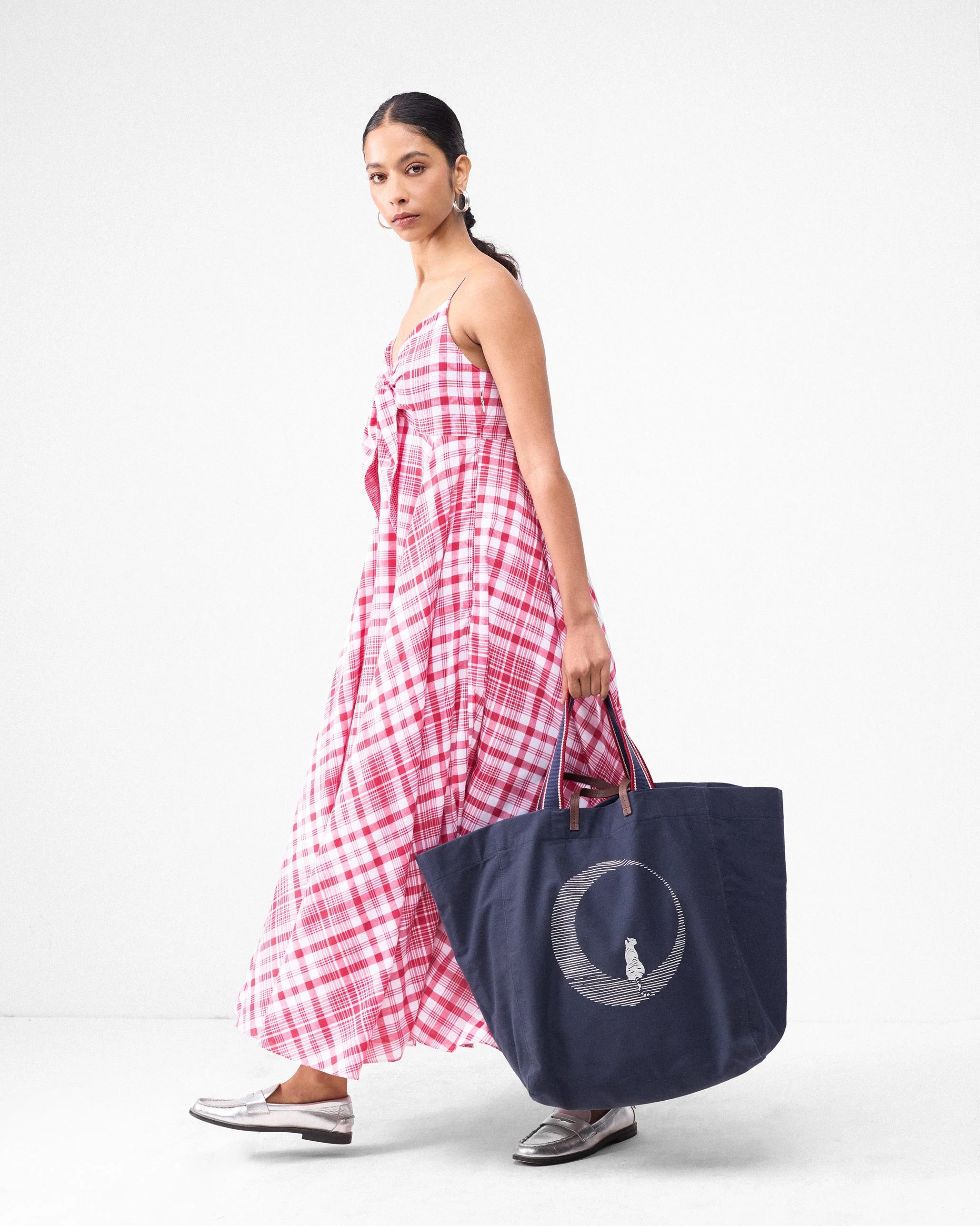 Long Strappy Dress - Watermelon & White Checks - Image 9