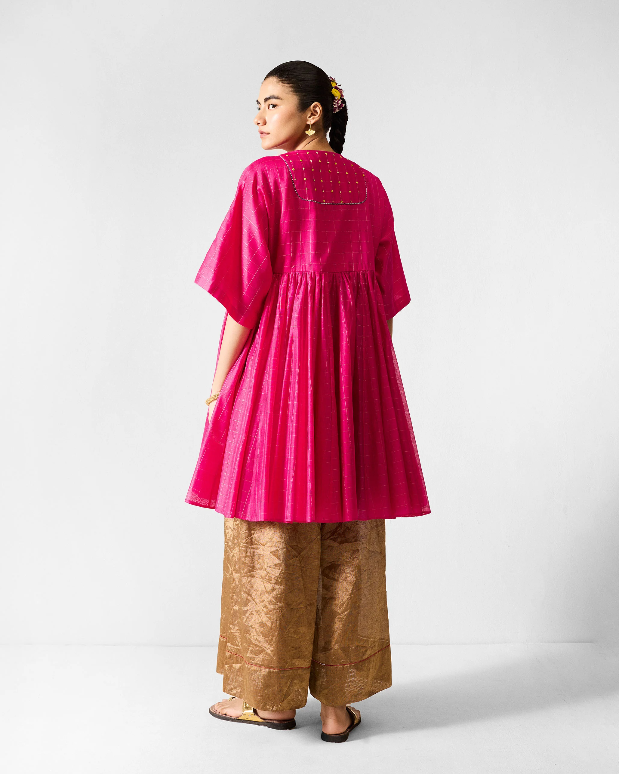 Luna Afghan Kurta - Fuchsia & Gold Embroidered - Image 2