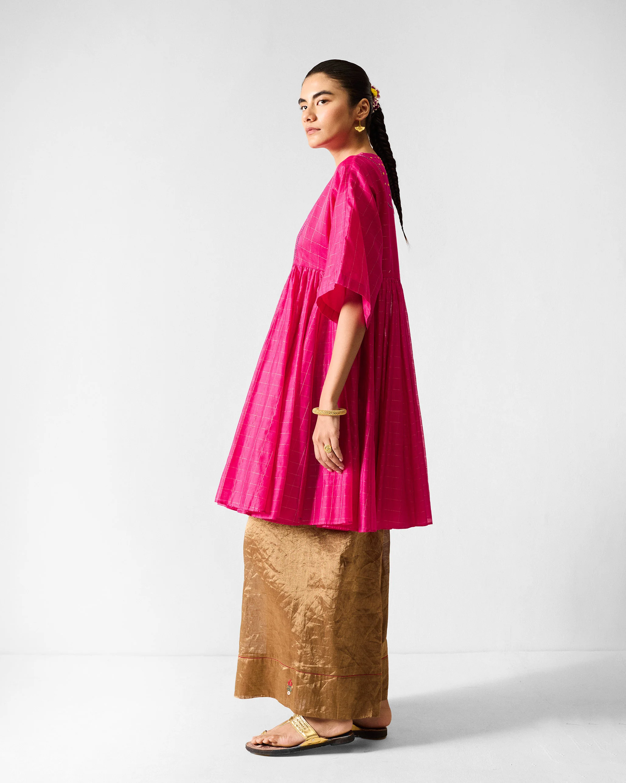 Luna Afghan Kurta - Fuchsia & Gold Embroidered - Image 3