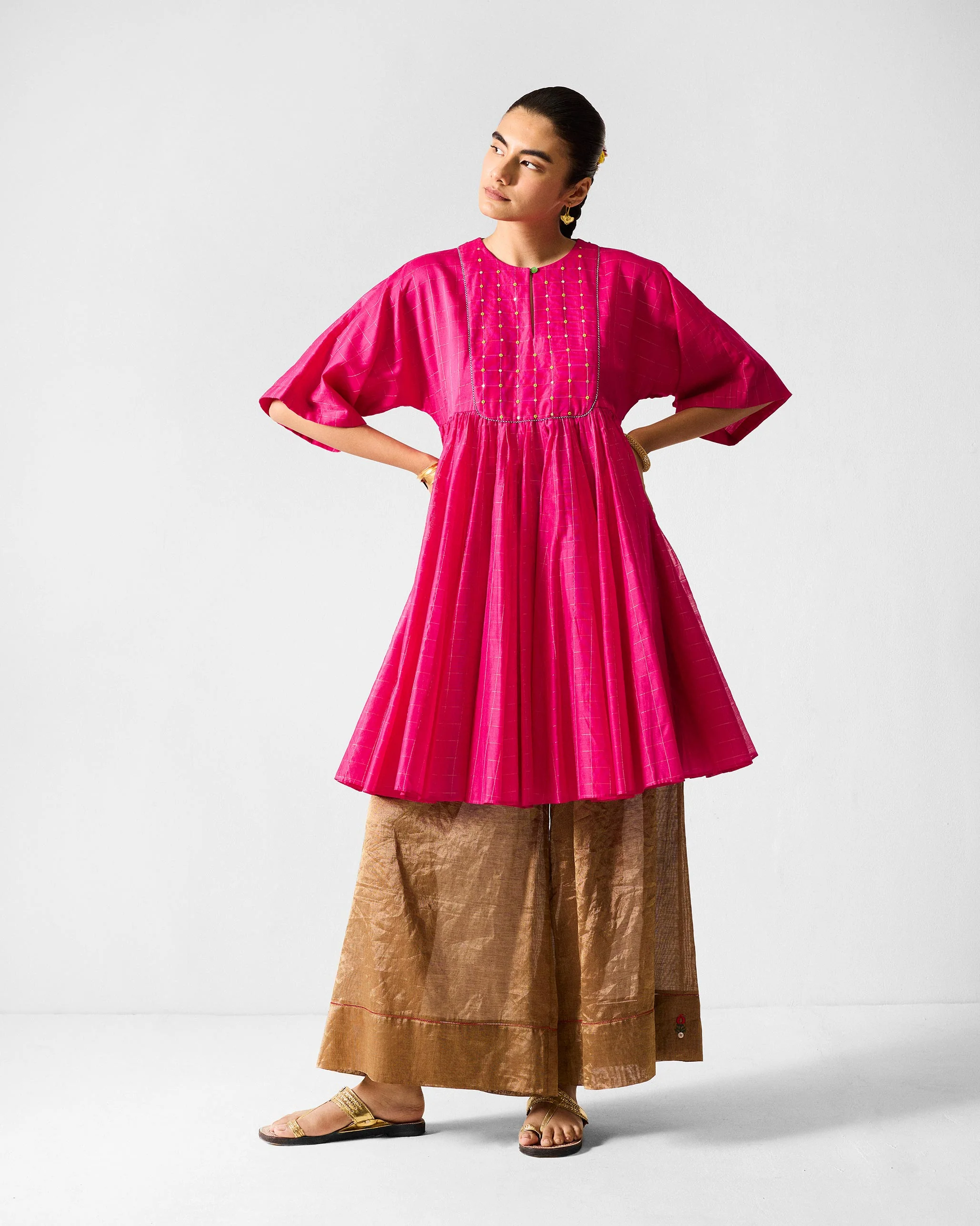Luna Afghan Kurta - Fuchsia & Gold Embroidered - Image 4