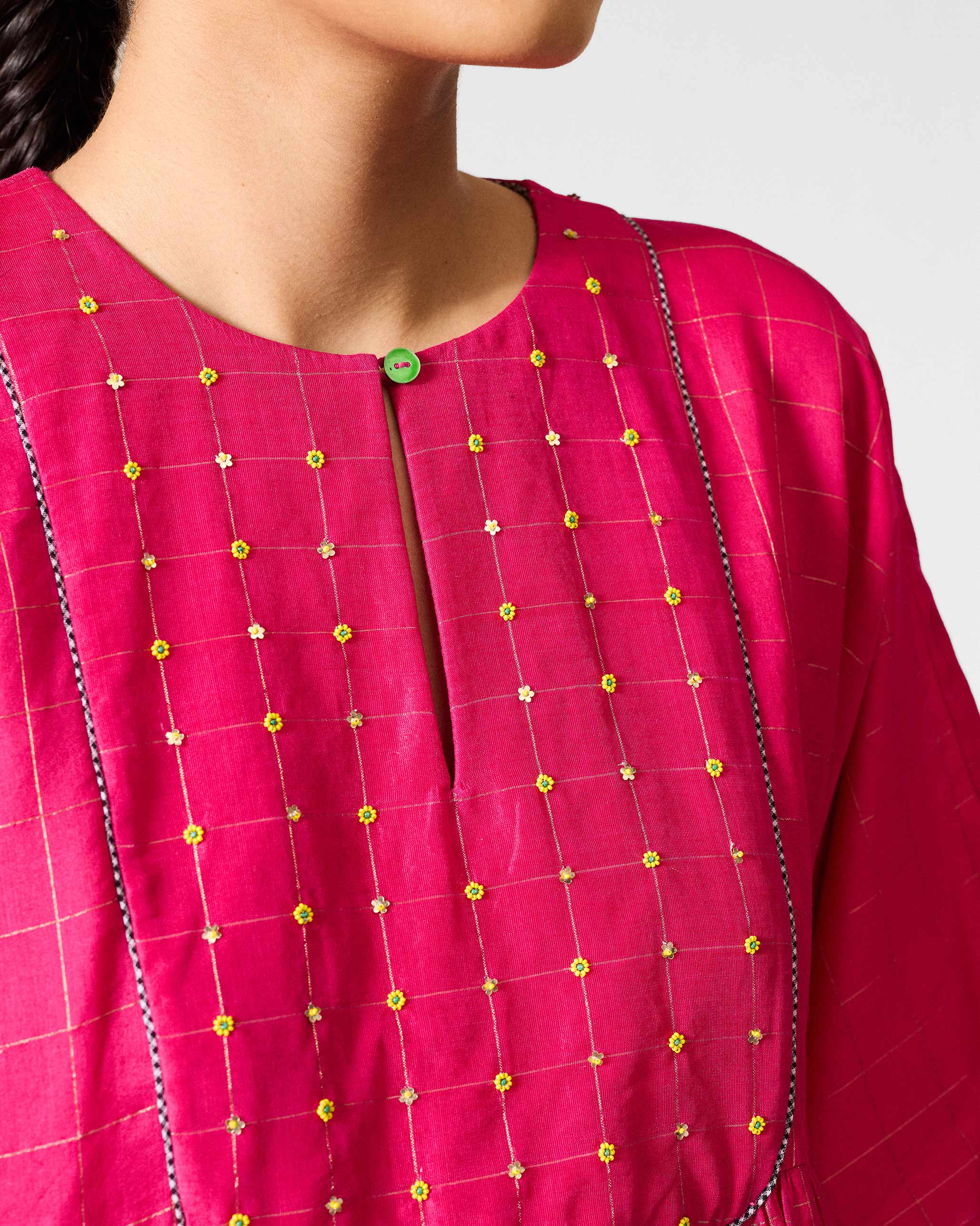 Luna Afghan Kurta - Fuchsia & Gold Embroidered - Image 5