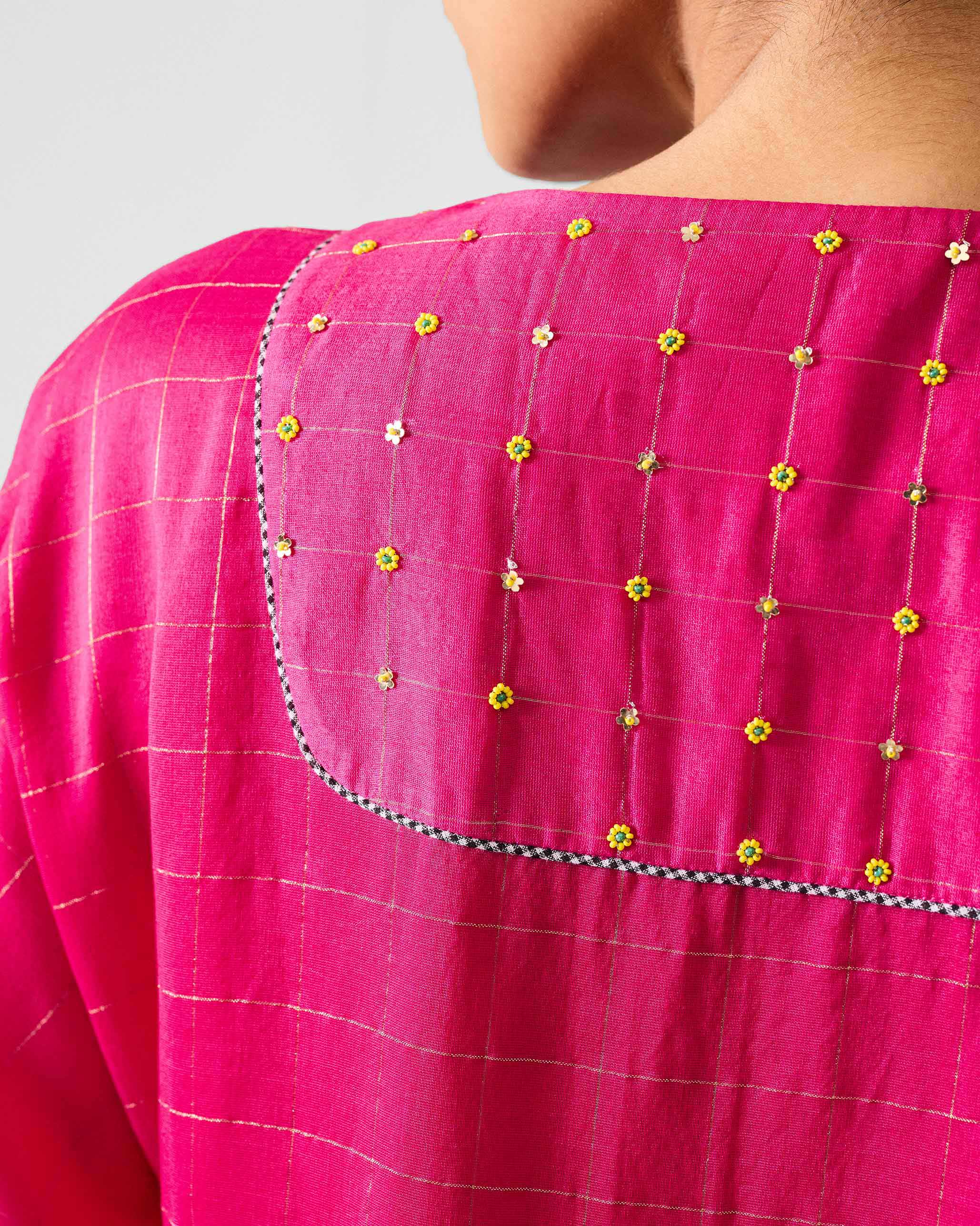 Luna Afghan Kurta - Fuchsia & Gold Embroidered - Image 6