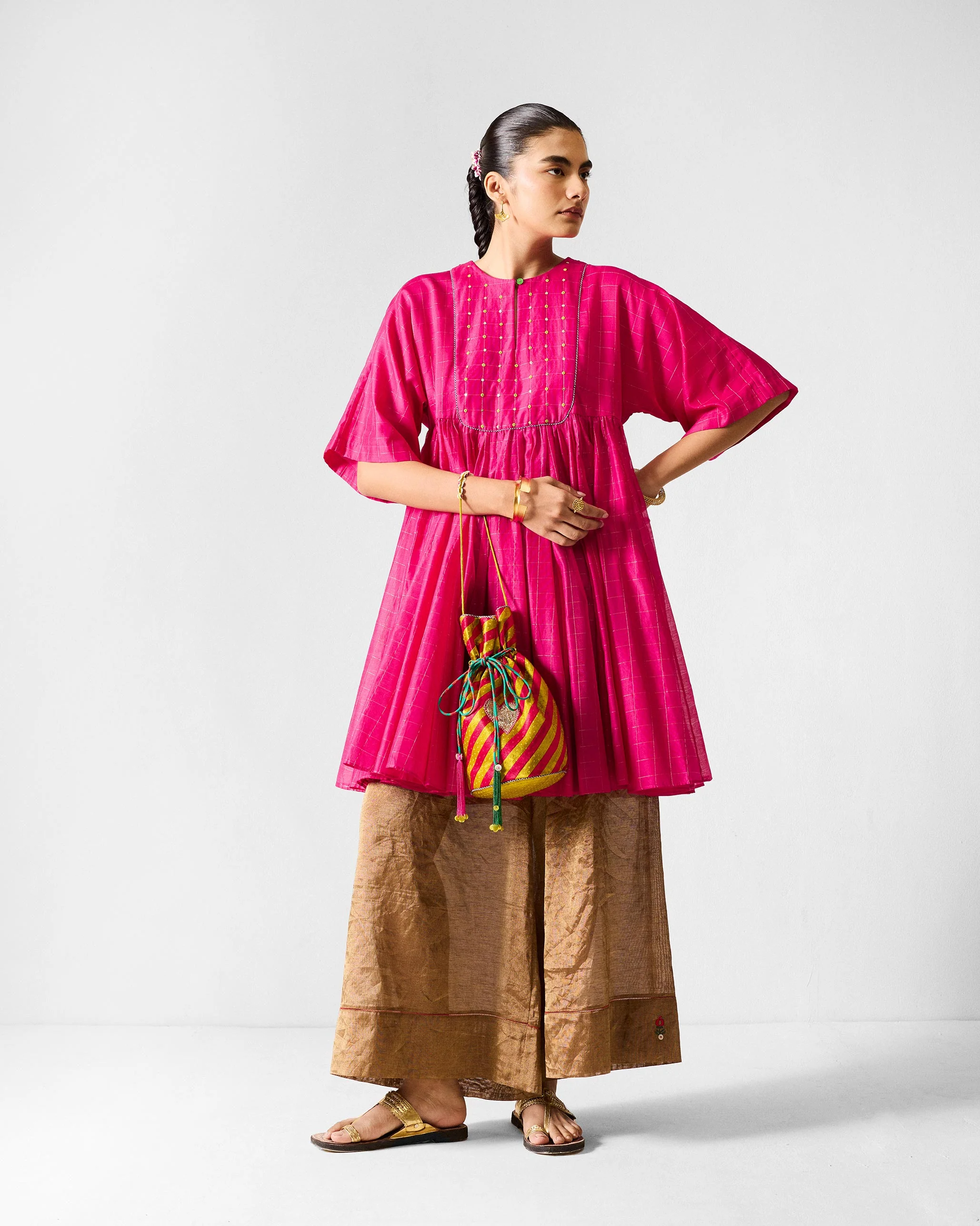 Luna Afghan Kurta - Fuchsia & Gold Embroidered - Image 7