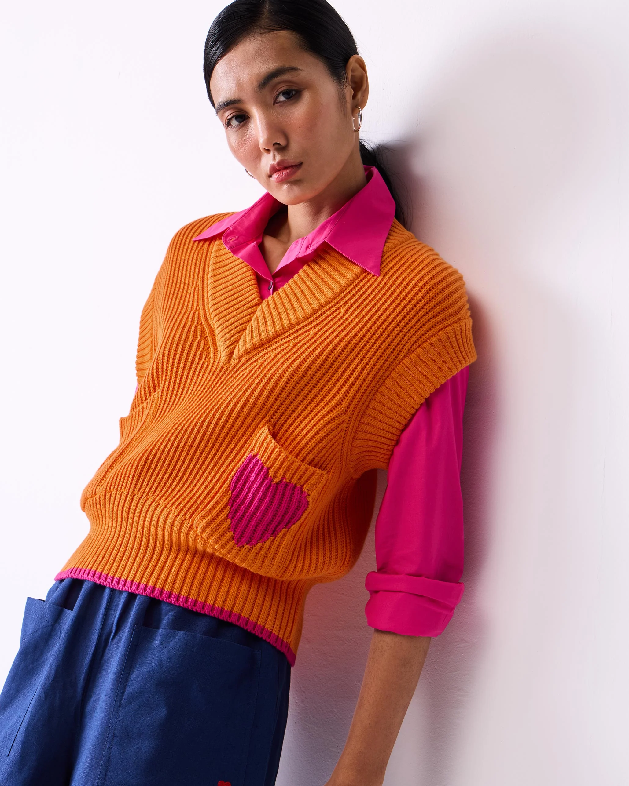 Lunar V-neck Sweater - Orange - Image 2