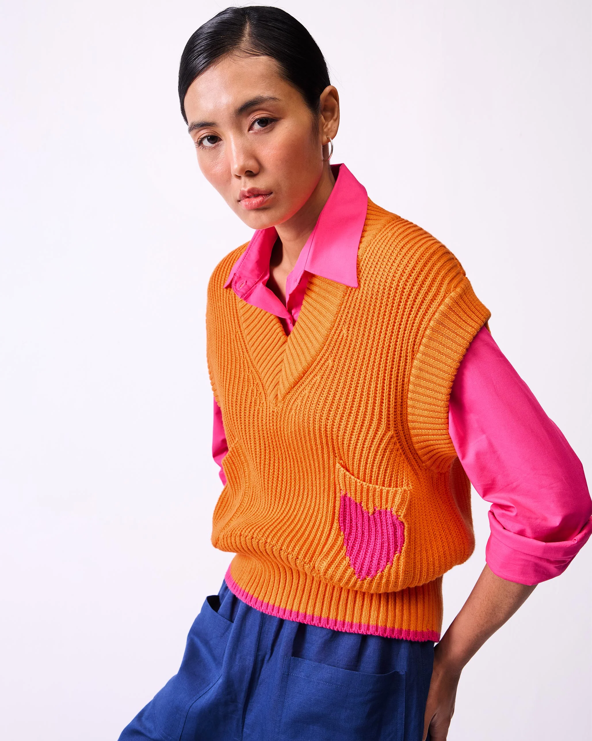 Lunar V-neck Sweater - Orange - Image 3
