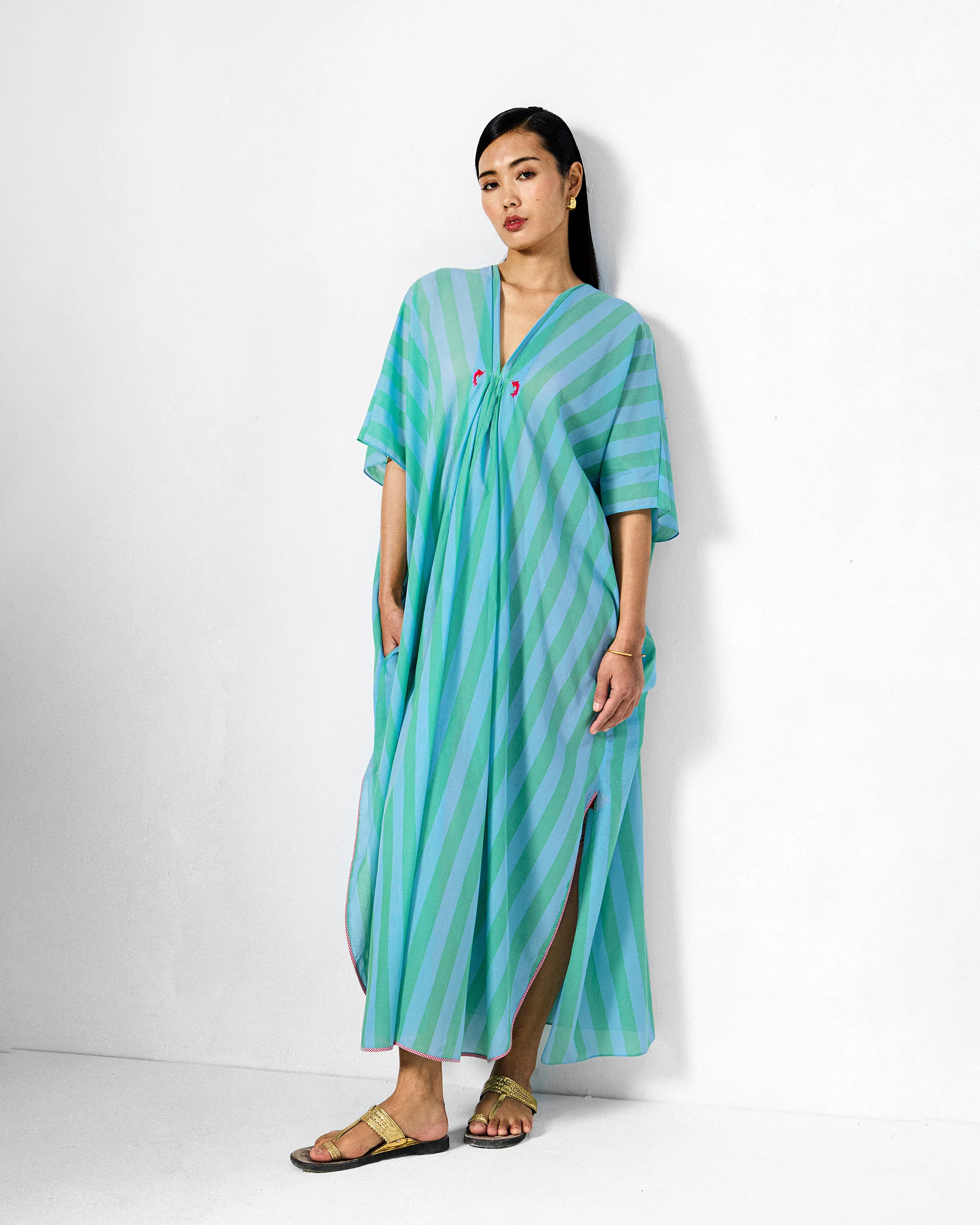 Mala Kaftan - Blue & Green Stripes - Image 2