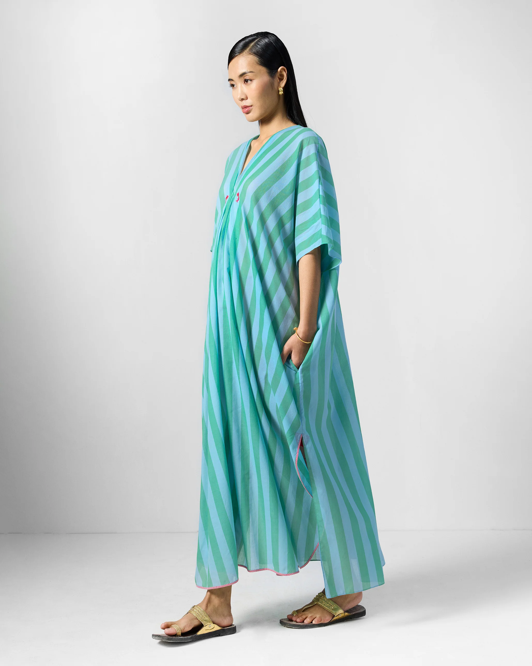 Mala Kaftan - Blue & Green Stripes - Image 4
