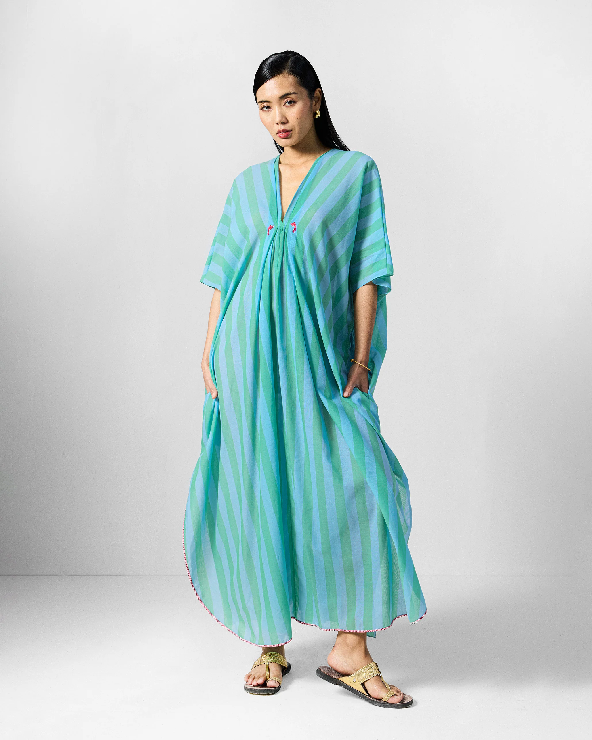 Mala Kaftan - Blue & Green Stripes - Image 5