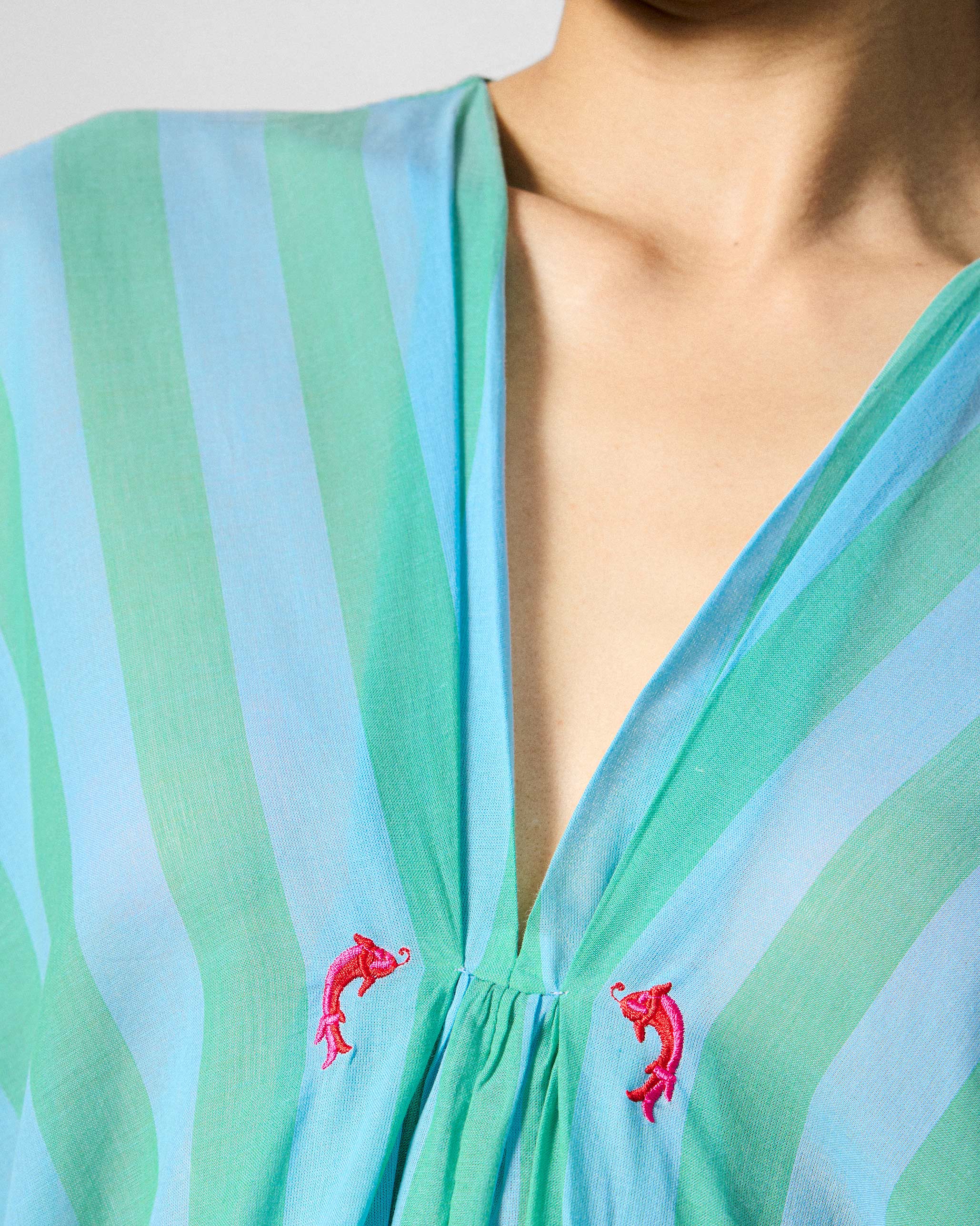 Mala Kaftan - Blue & Green Stripes - Image 6