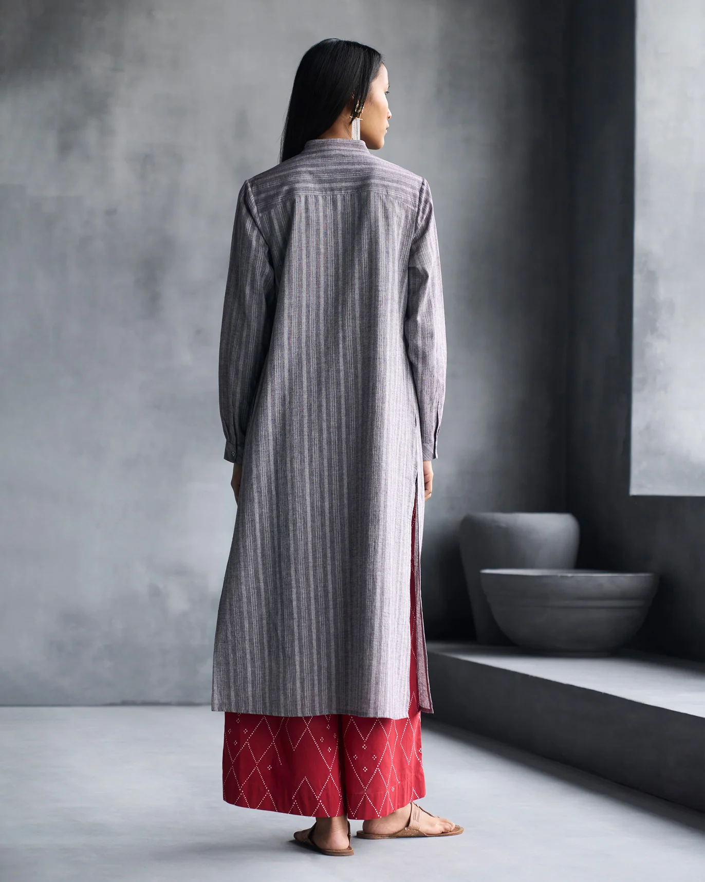 Mandarin Collar Kurta - Grey - Image 3