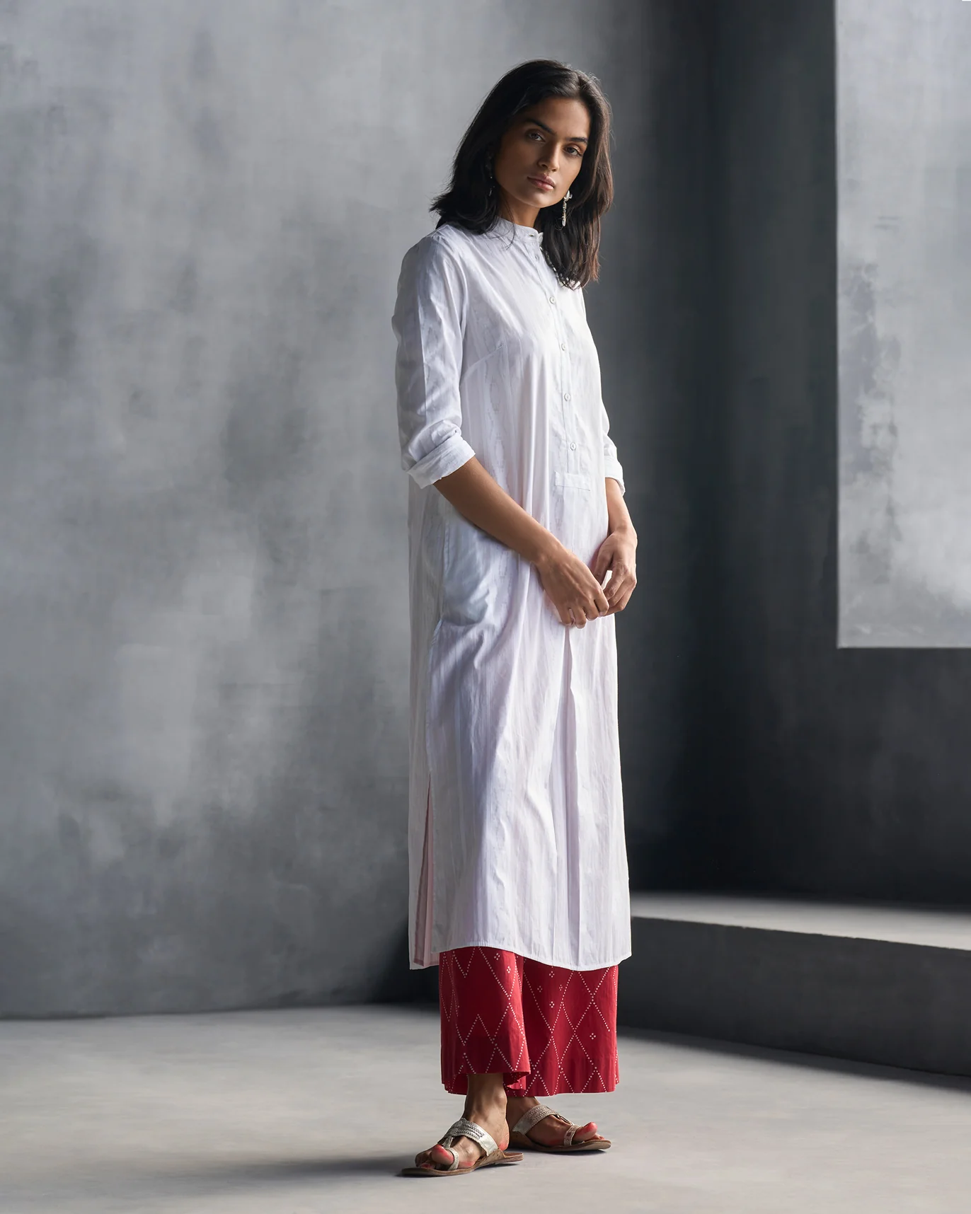 Mandarin Collar Kurta - White - Image 3