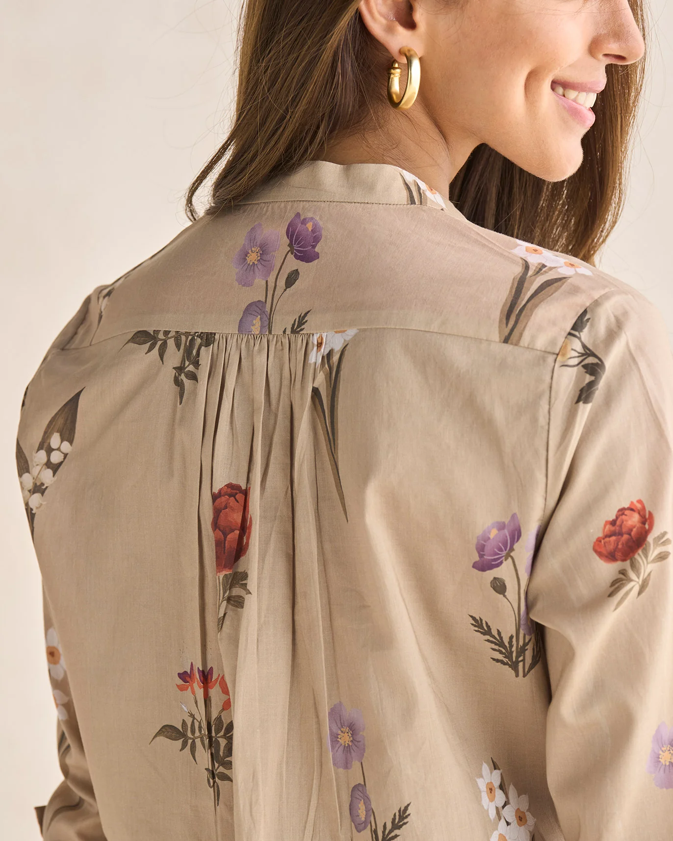 Mandarin Collar Shirt - Beige - Image 3