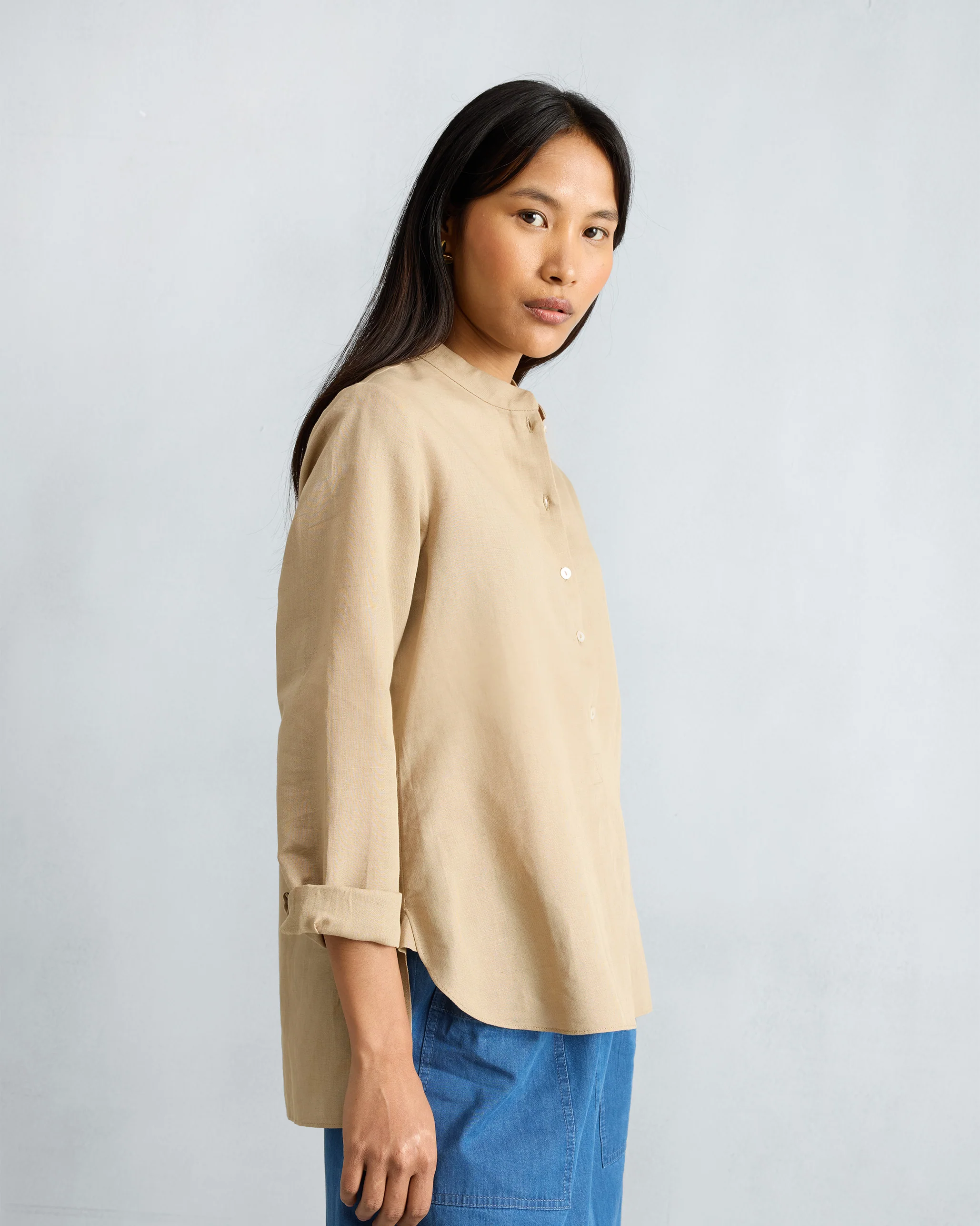 Mandarin Collar Top - Beige - Image 3
