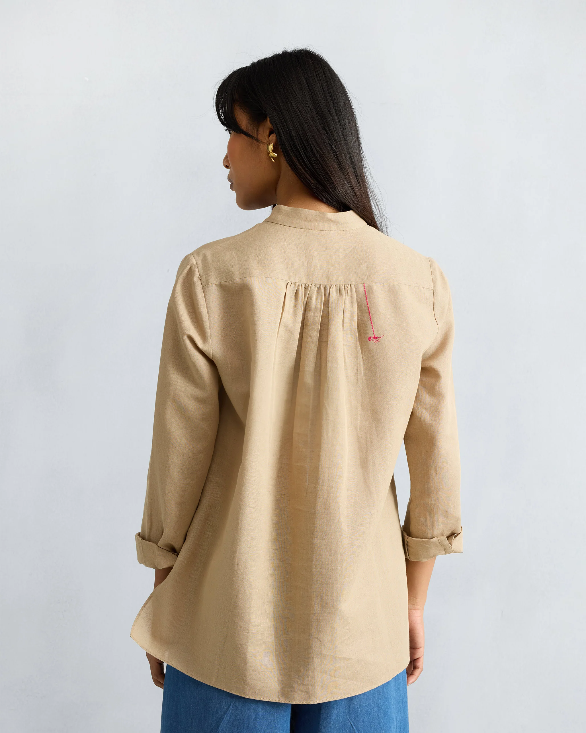 Mandarin Collar Top - Beige - Image 4