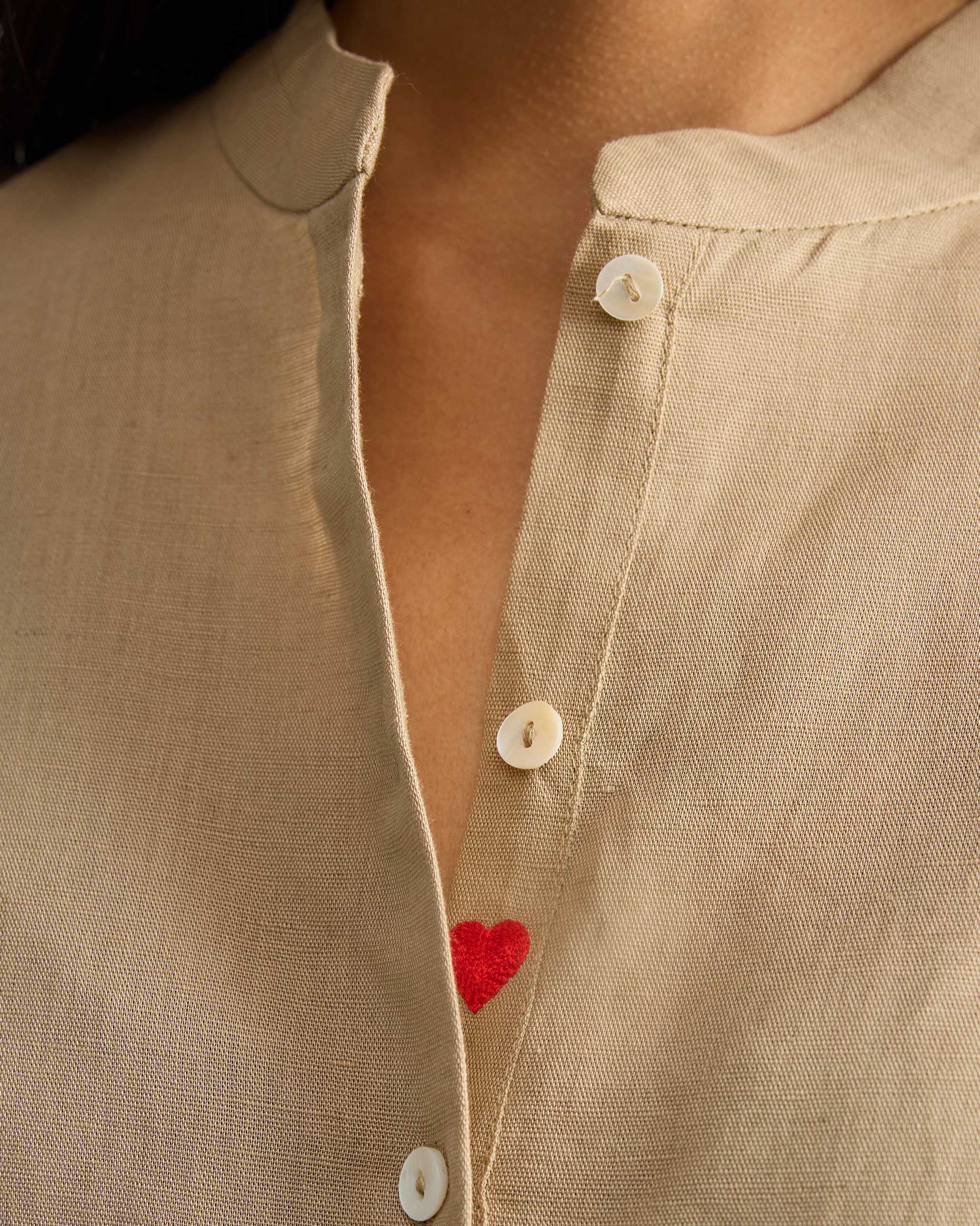 Mandarin Collar Top - Beige - Image 5